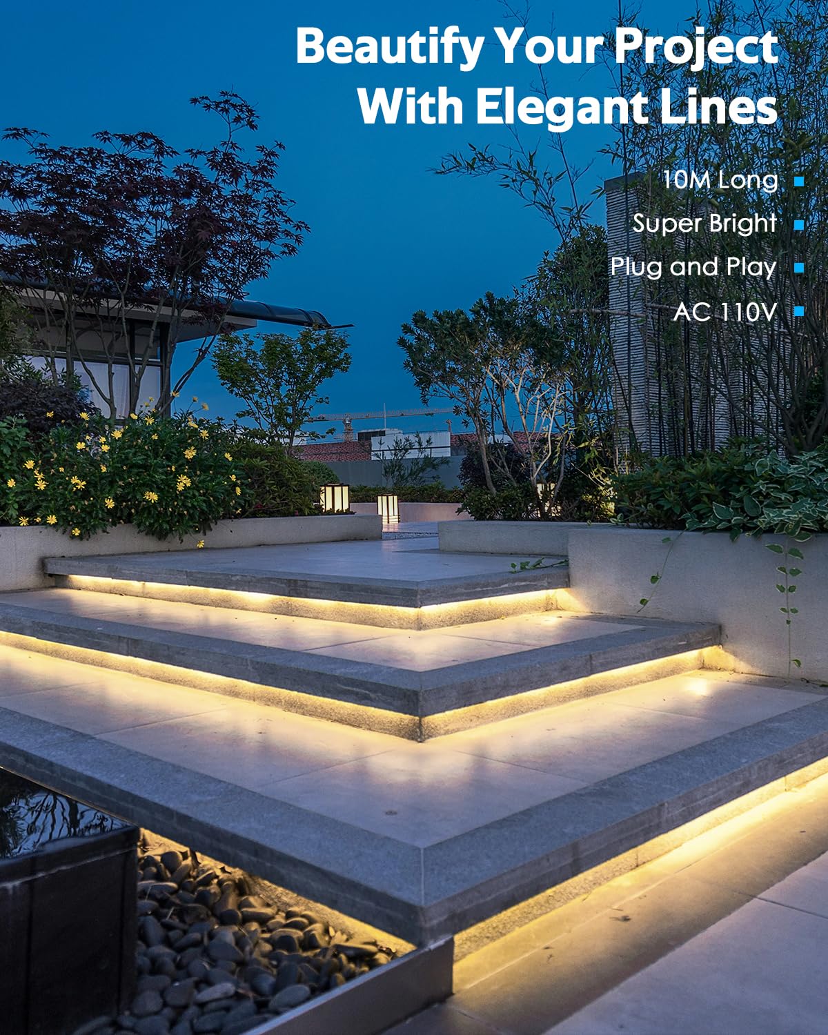 Samsion 32.8Ft Cob Led Strip Lights Outdoor Waterproof Led Rope Light Dimmable With Remote 3000K Warm White Ac 110V ~120V Connectable Led Flexible Light Strip For Indoor Garden Building Commerical 10M