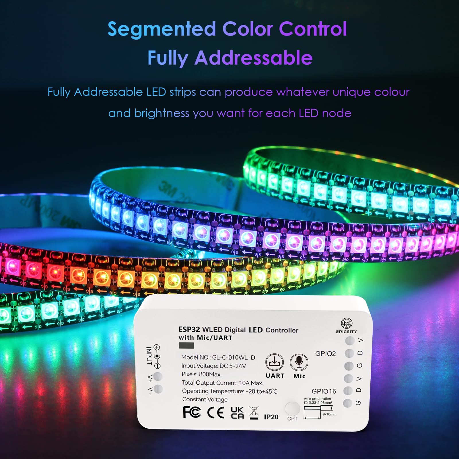 Ericsity Wled Led Light Strip Controller Esp32 With Mic Download, Addressable Led Controller Rgb Rgbw Ws2812B Sk6812 Ws2811 Tm18