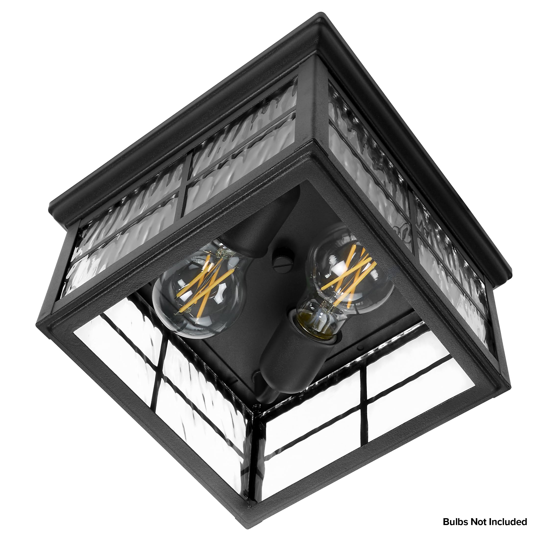 Maxxima Outdoor Flush Mount Ceiling Light Fixture, Black W/Water Glass, 2-Light Square Farmhouse Porch Or Patio Light, Close To
