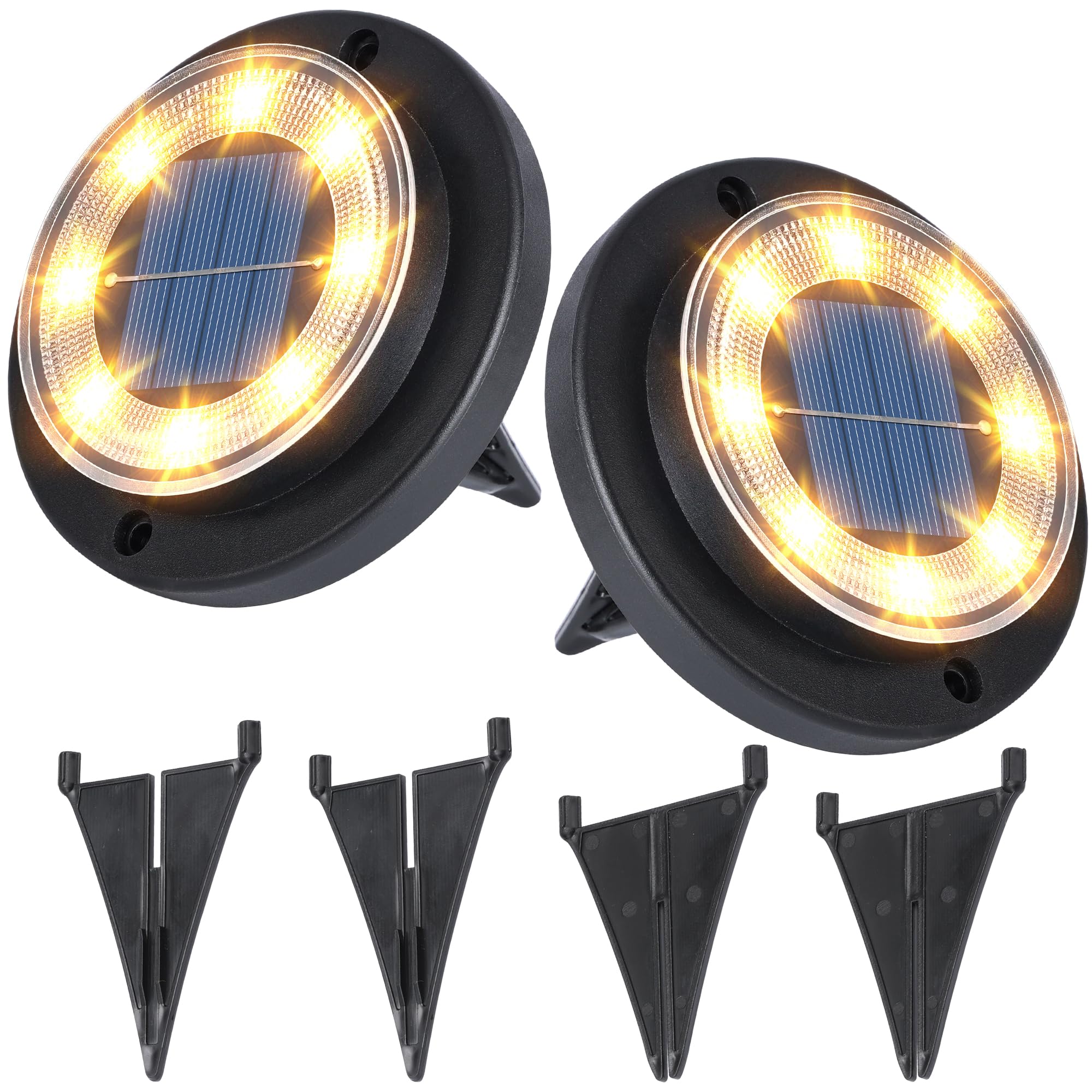 Flacchi Solar Ground Lights - Waterproof Outdoor Disk Light, Warm White, 2 Pack, Model YN001