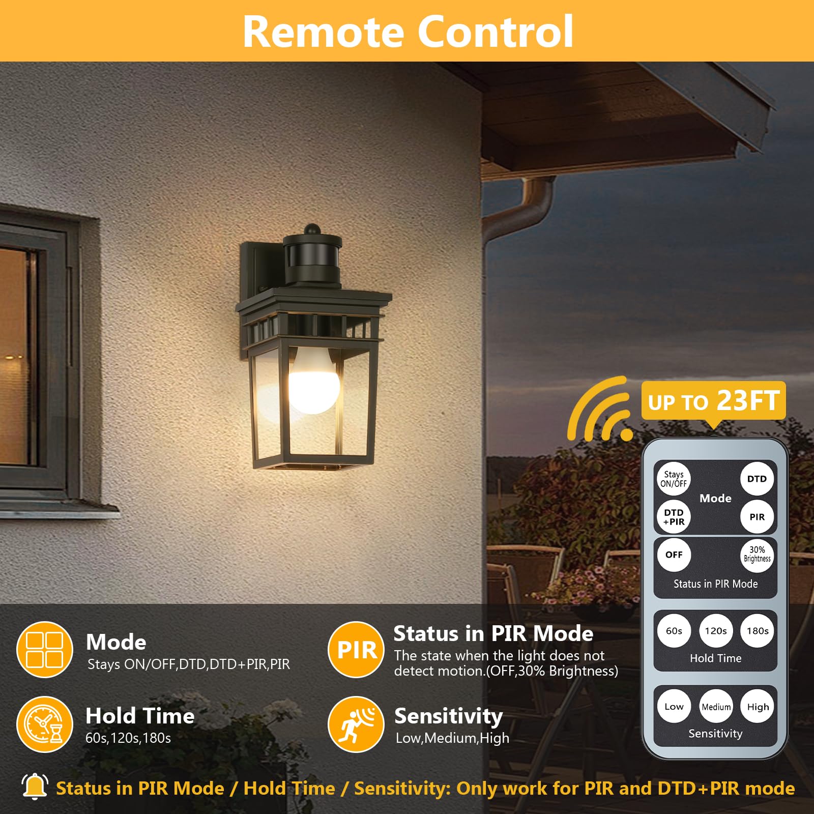 Fandbo Motion Sensor Outdoor Wall Lantern, Dusk To Dawn, Oil-Rubbed Bronze, Led Bulb Included