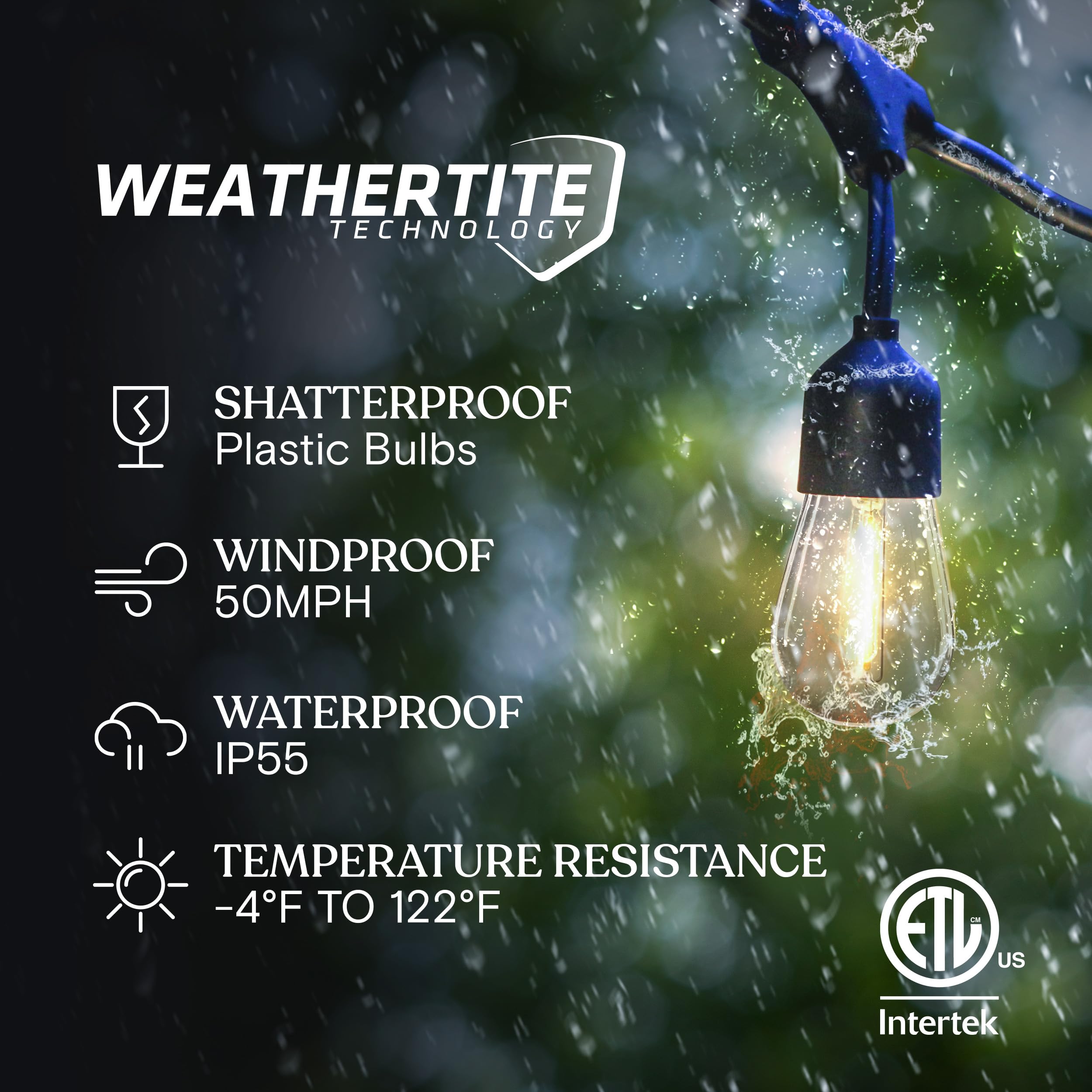 Brightech Ambience Pro Solar String Lights, 48ft, 15 Edison Bulbs, Waterproof, Black/Clear, Model SLR-48HG-WW