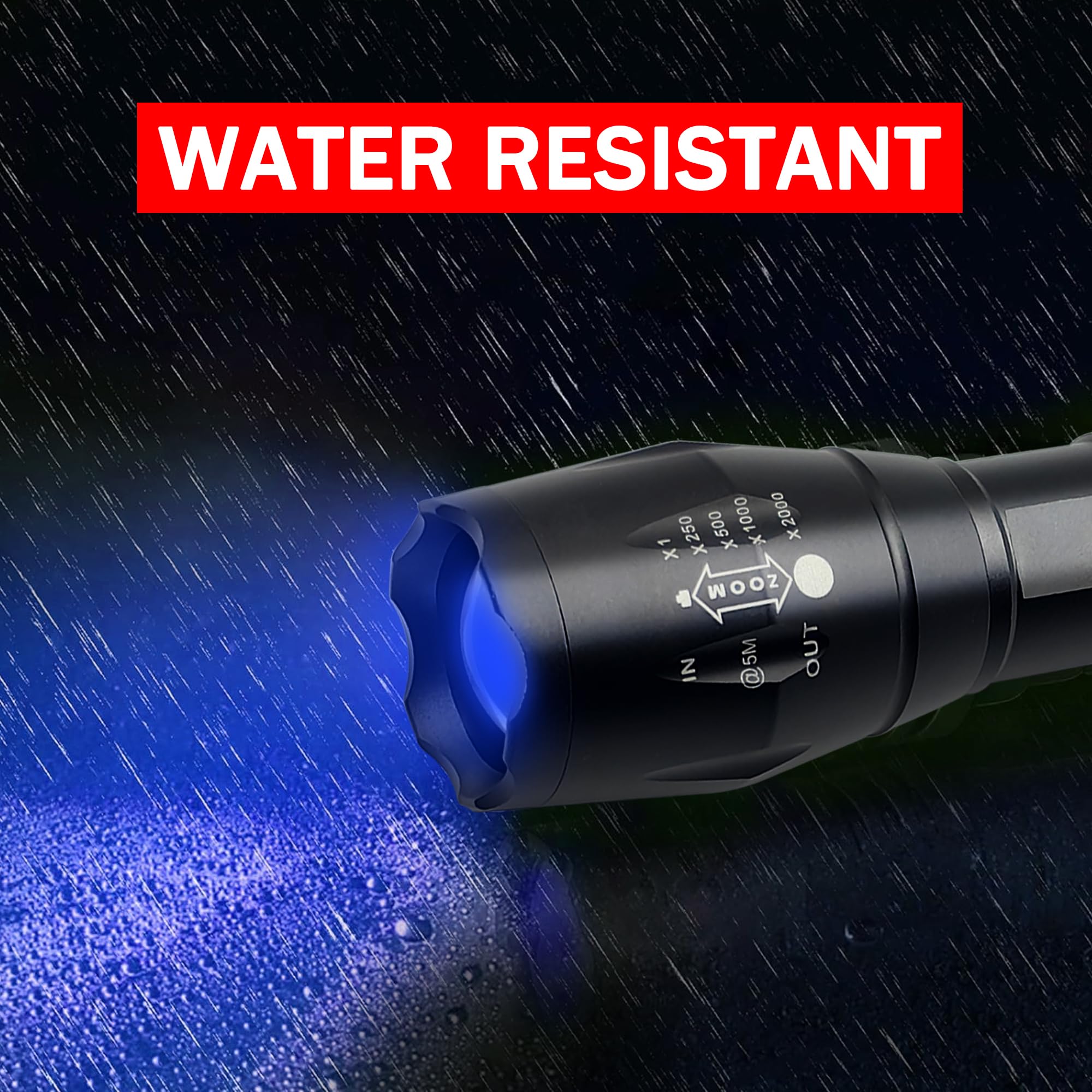 Souyos High Power Blue LED Flashlight, Zoomable, Aluminum, Model Souyos-GRBV2537, Long Range for Night Hunting and Fishing