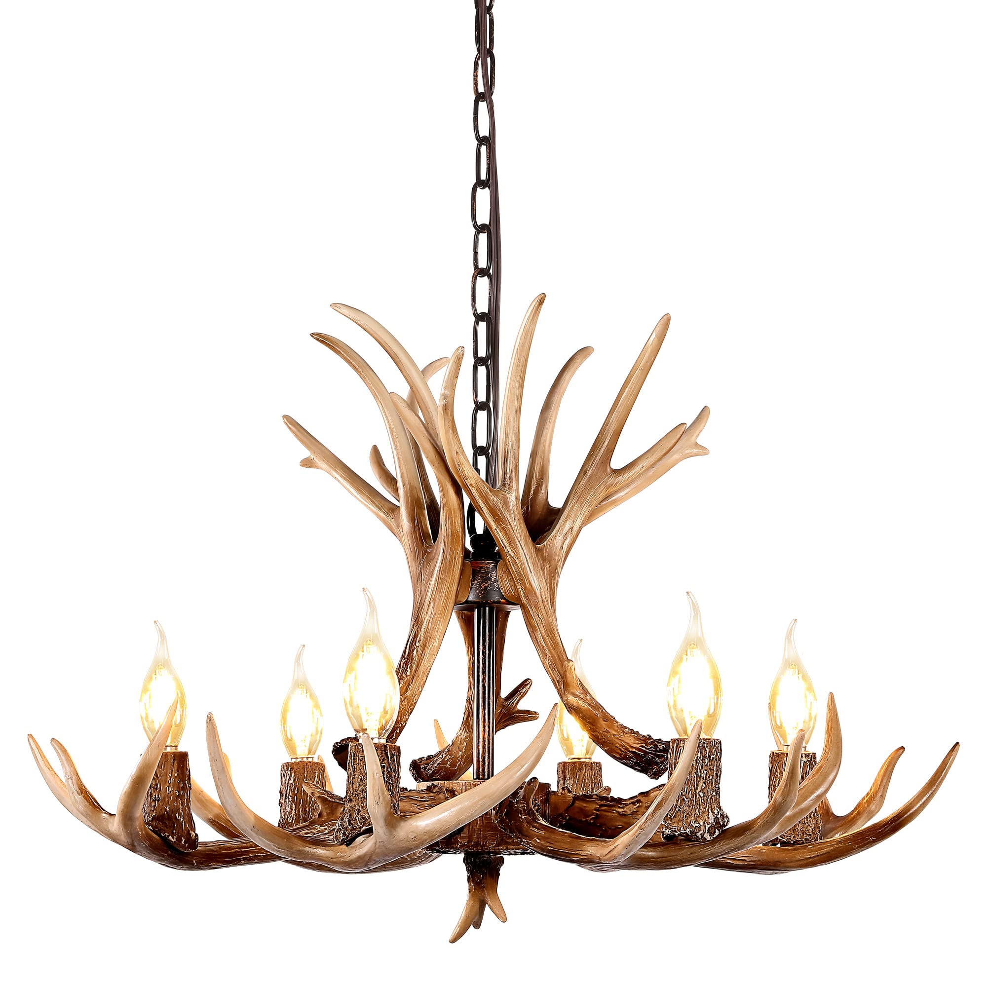 OLHAPZP Antler Chandelier, Resin Faux Deer Farmhouse Light Fixtures Rustic Aantlers 6 Lights Western Decor for Living Room Kitch