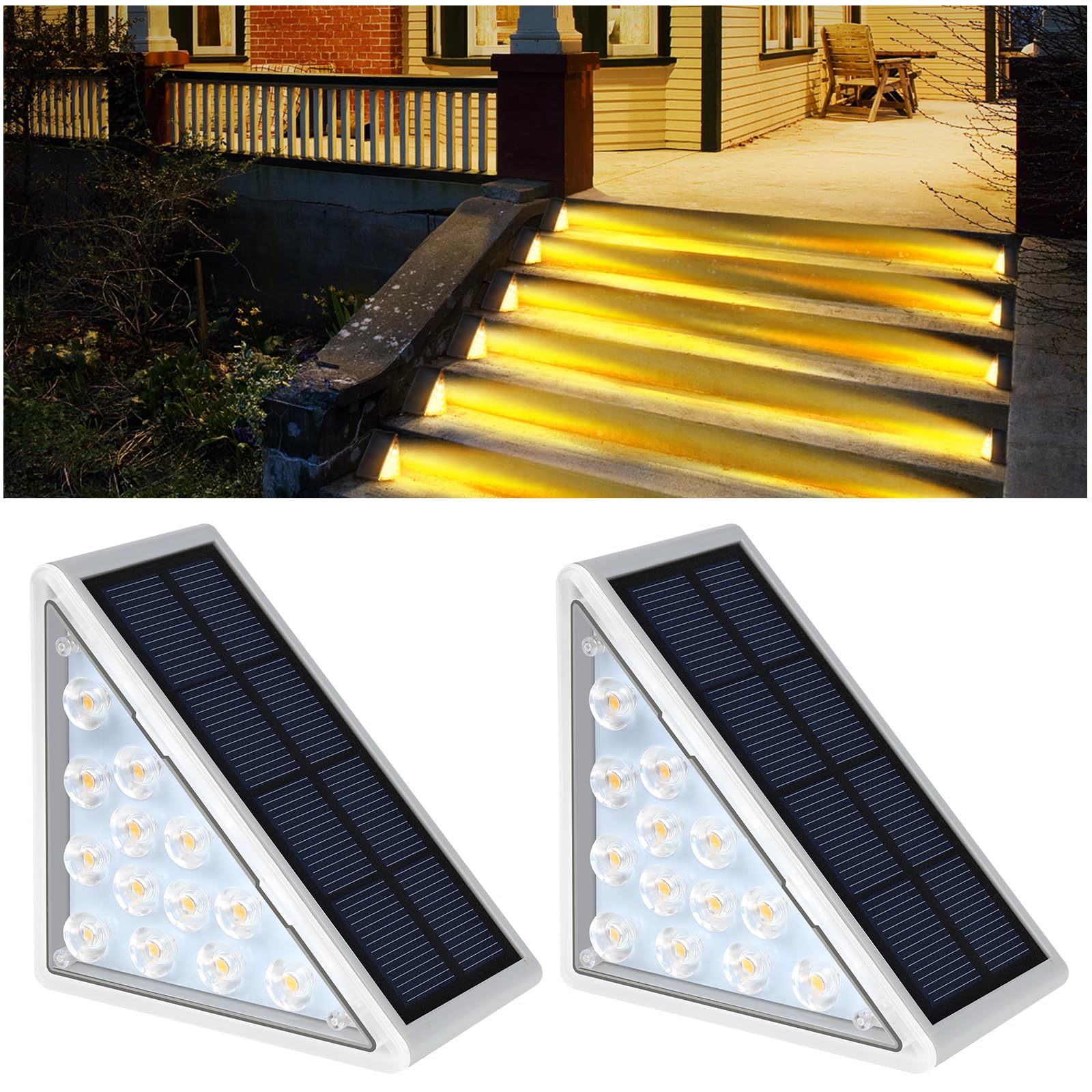 AUDLES LED Solar Step Lights Waterproof Outdoor Stair Lights, Warm White Solar Deck Lights IP67 Solar Decoration Lights for Yard