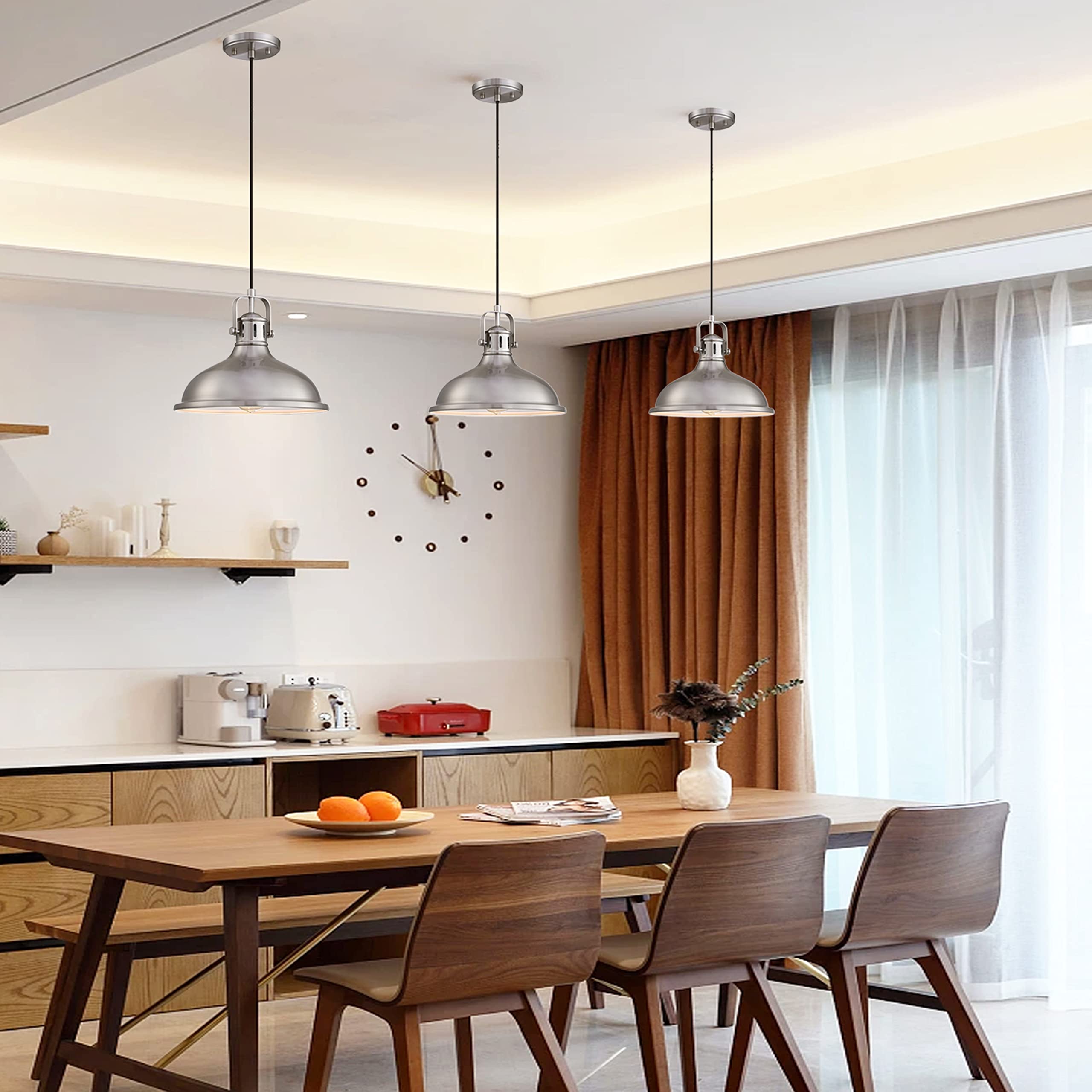 12 Inch Led 2 Pack 1 Light Pendant Light Industrial Vintage Fixtures Metal Chandelier Lights With Brushed Nickel Finish,Ceiling