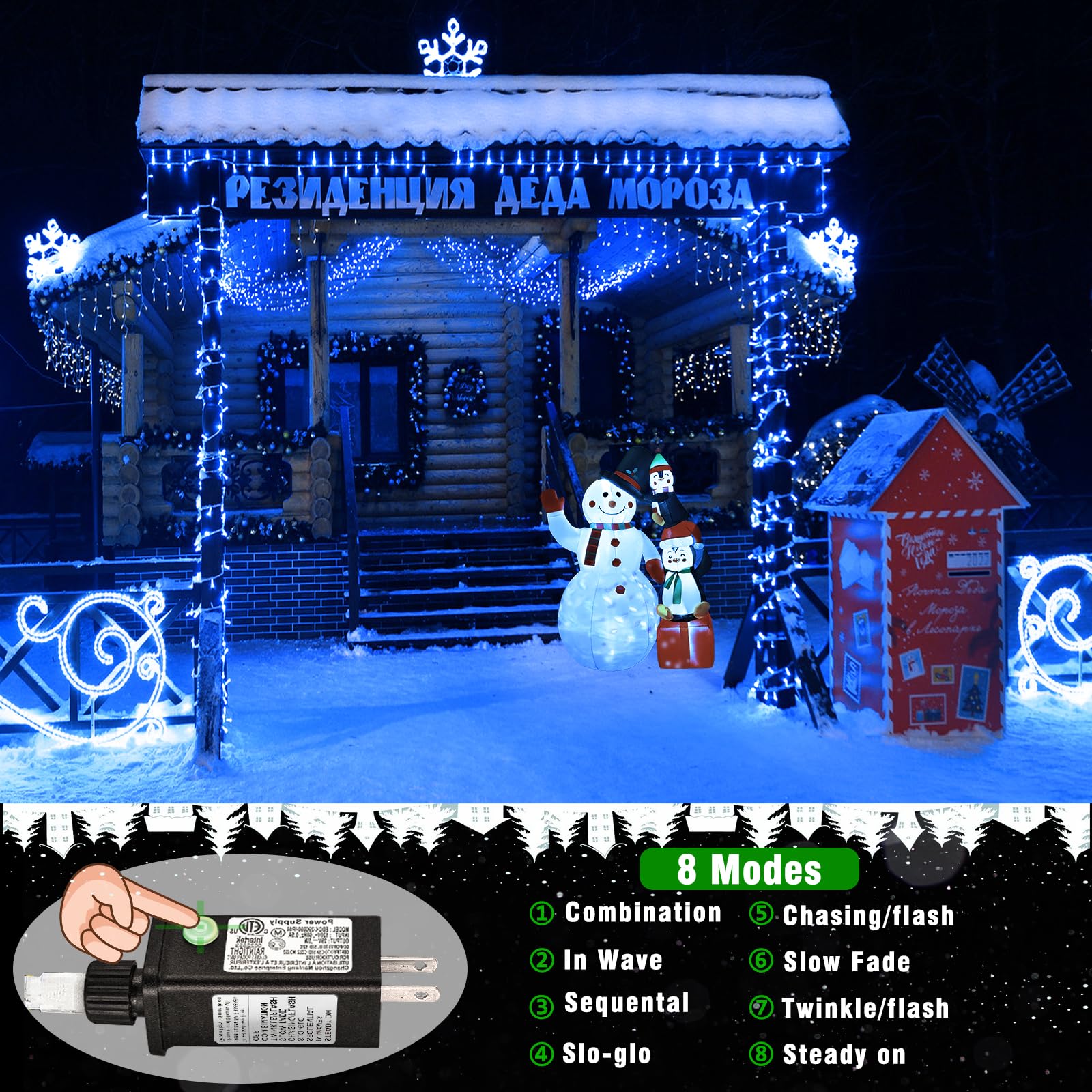 Vivideal 300 Led Christmas Lights Outdoor - 99Ft Extra Long Christmas String Lights 8 Modes Plug In Waterproof Fairy Lights With Timer Memory For Indoor Outside Bedroom Home Party Decoration, Blue