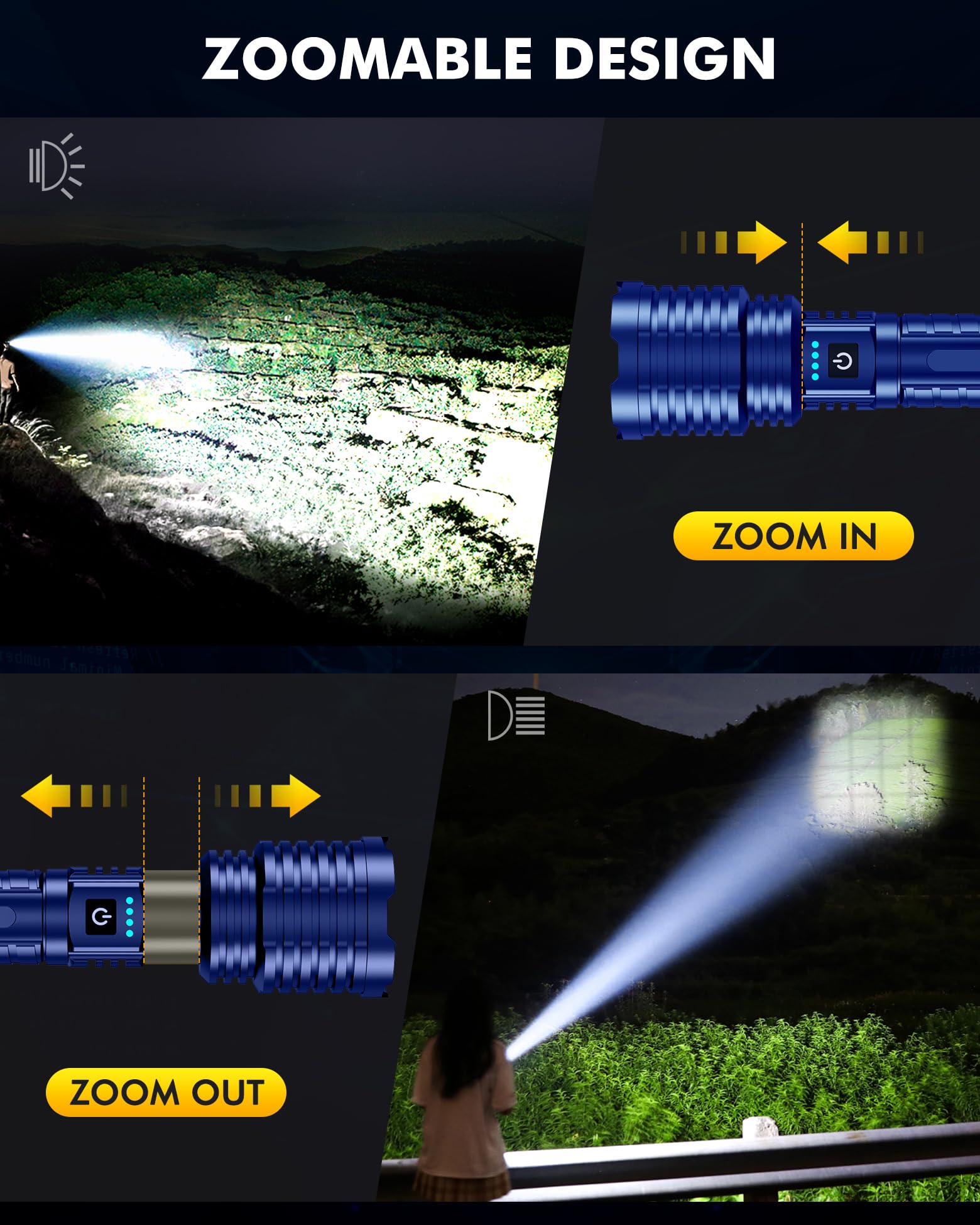Super Bright Flashlight 1800000 High Lumens, Handheld Flashlight Rechargeable Powered By Battery, Led Waterproof Tactical Flashl