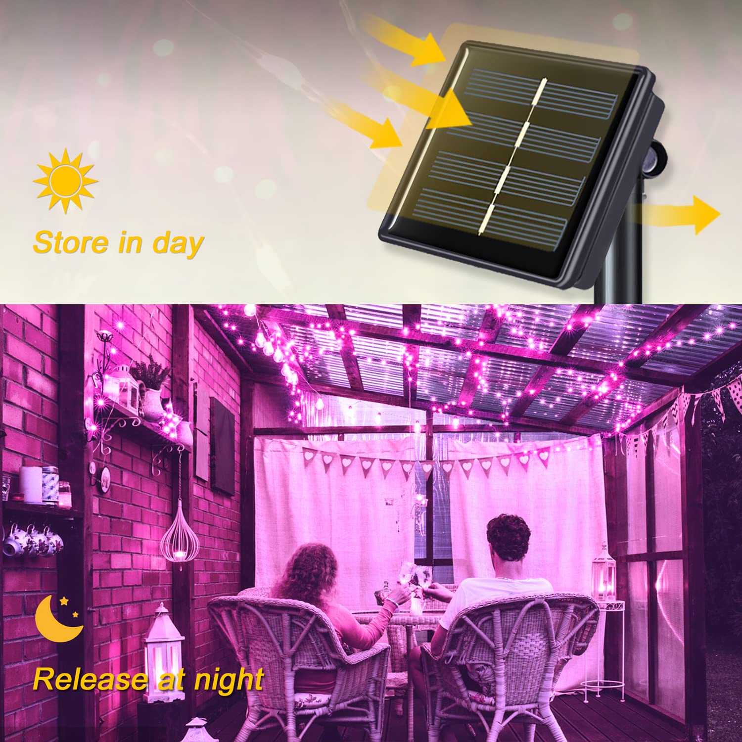 Jmexsuss 2 Pack Pink Solar Christmas Lights, 33Ft 100 Led Solar String Lights Outdoor Waterproof, 8 Modes Solar Fairy Lights For