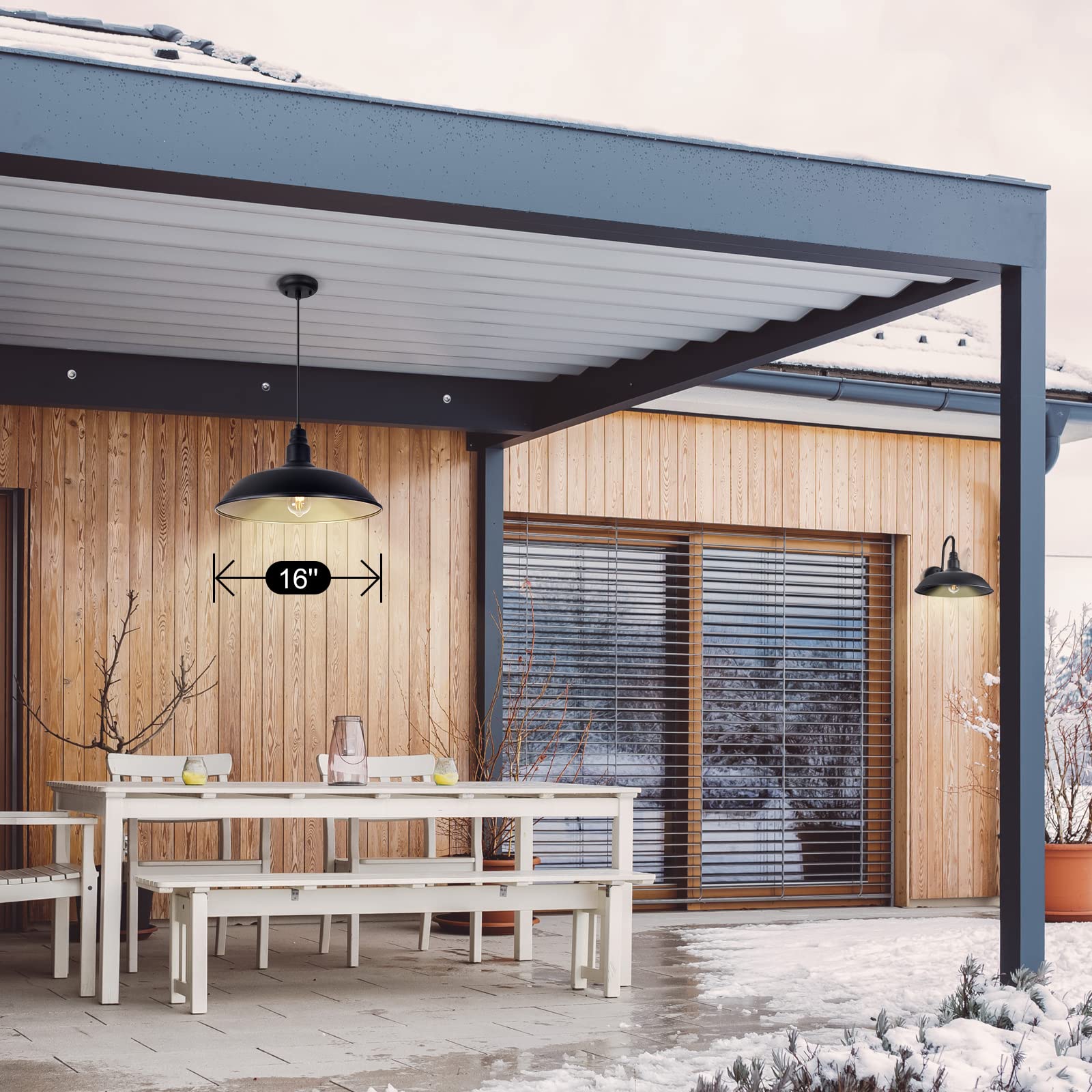 Goalplus Farmhouse Pendant Light With 16 Inch Dome For Outdoor And Indoor Use, Barn Style Hanging Light For Kitchen Dining Room,