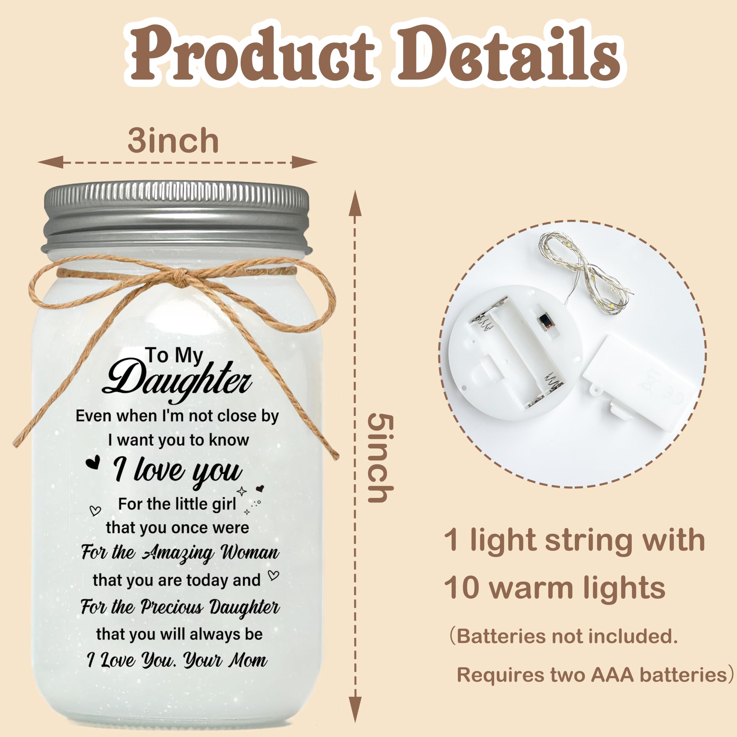 Le Xiaoxi Daughter Gifts From Mom  To My Daughter Mason Jar Night Lights  Christmas Mother S Day Birthday Gift For Daughter  18Th Birthday Gifts