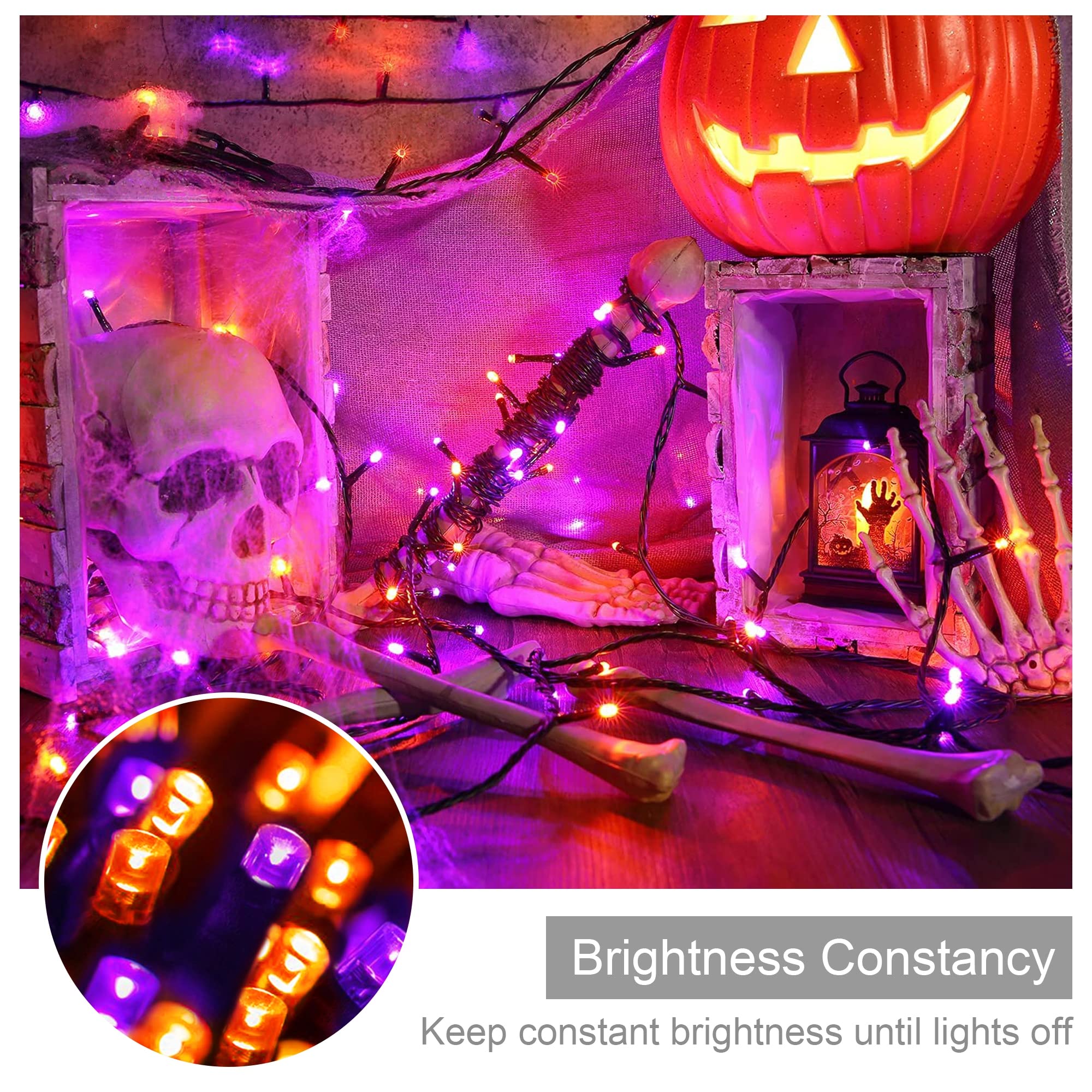 weillsnow 500 LED Halloween String Lights, 164FT, 8 Modes, Waterproof, Purple & Orange, Model HB-500COI