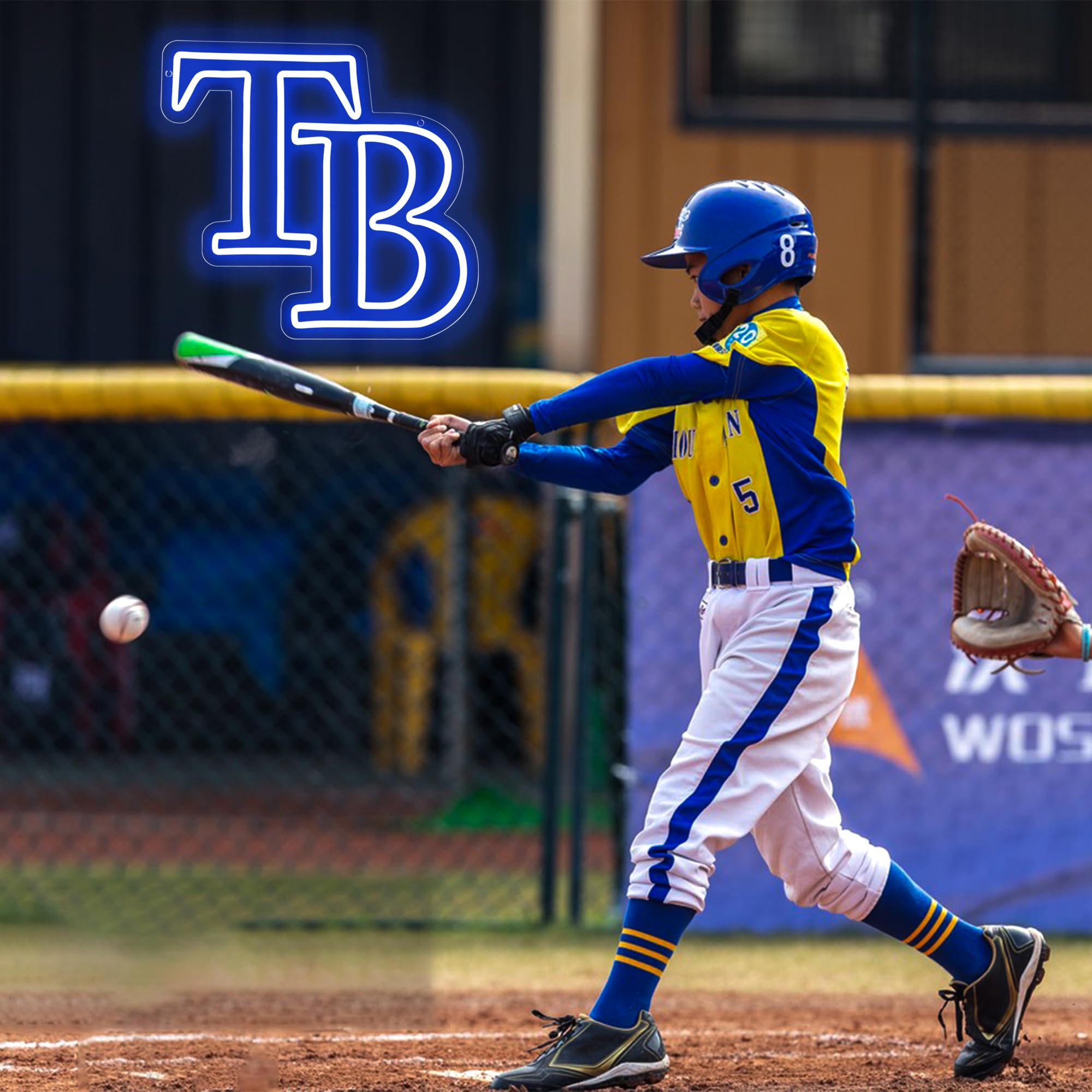Brineon Neon Sign Baseball Team Logo LED Wall Art 13.3x12.6inch Blue-TB Model ZYLD7002