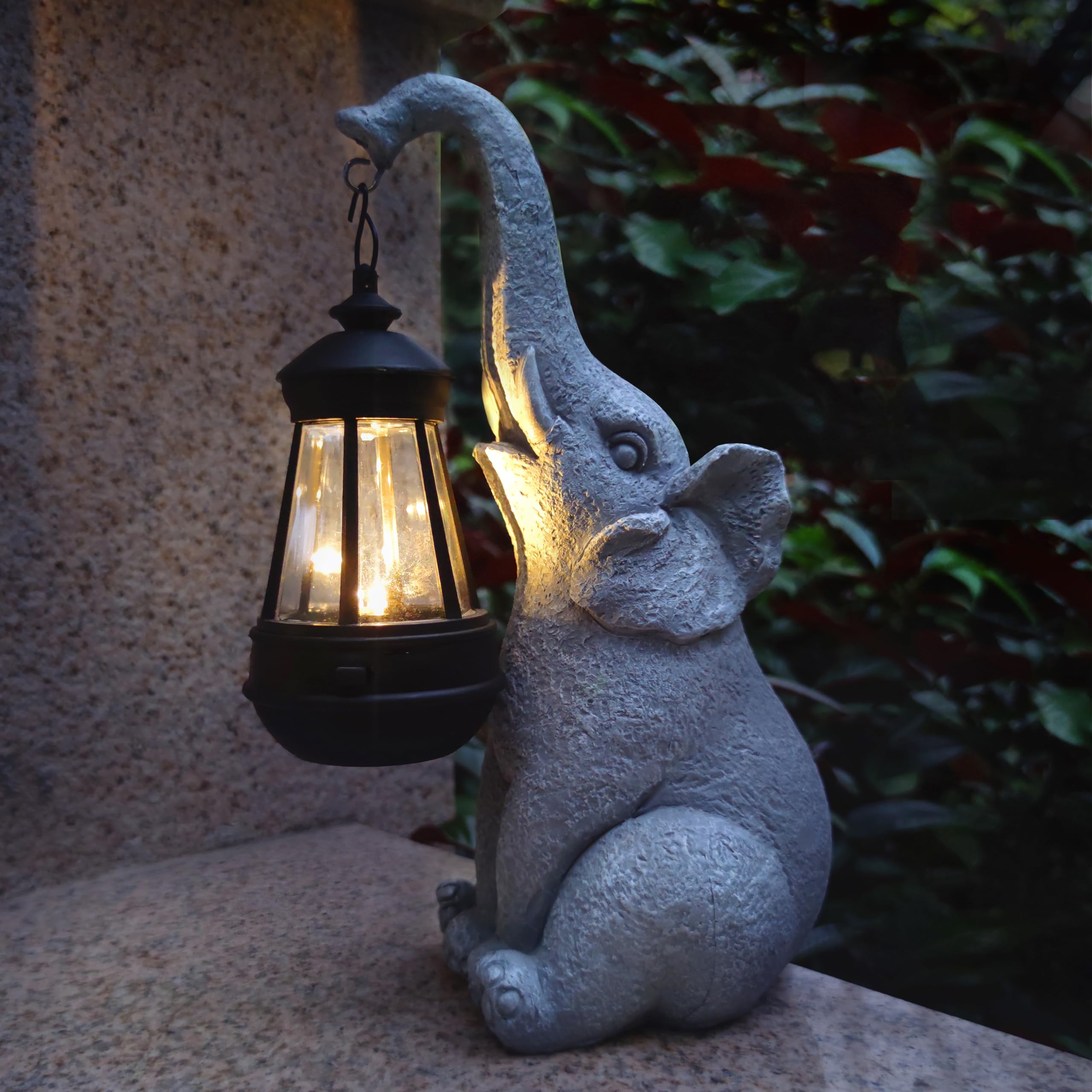 Vioyouns Elephant Solar Garden Statues Resin Elephant Figurine Decorations With Solar Lights Lantern  Outdoor Garden Decor Art For Lawn Yard  Unique Housewarming Gift For Garden Home