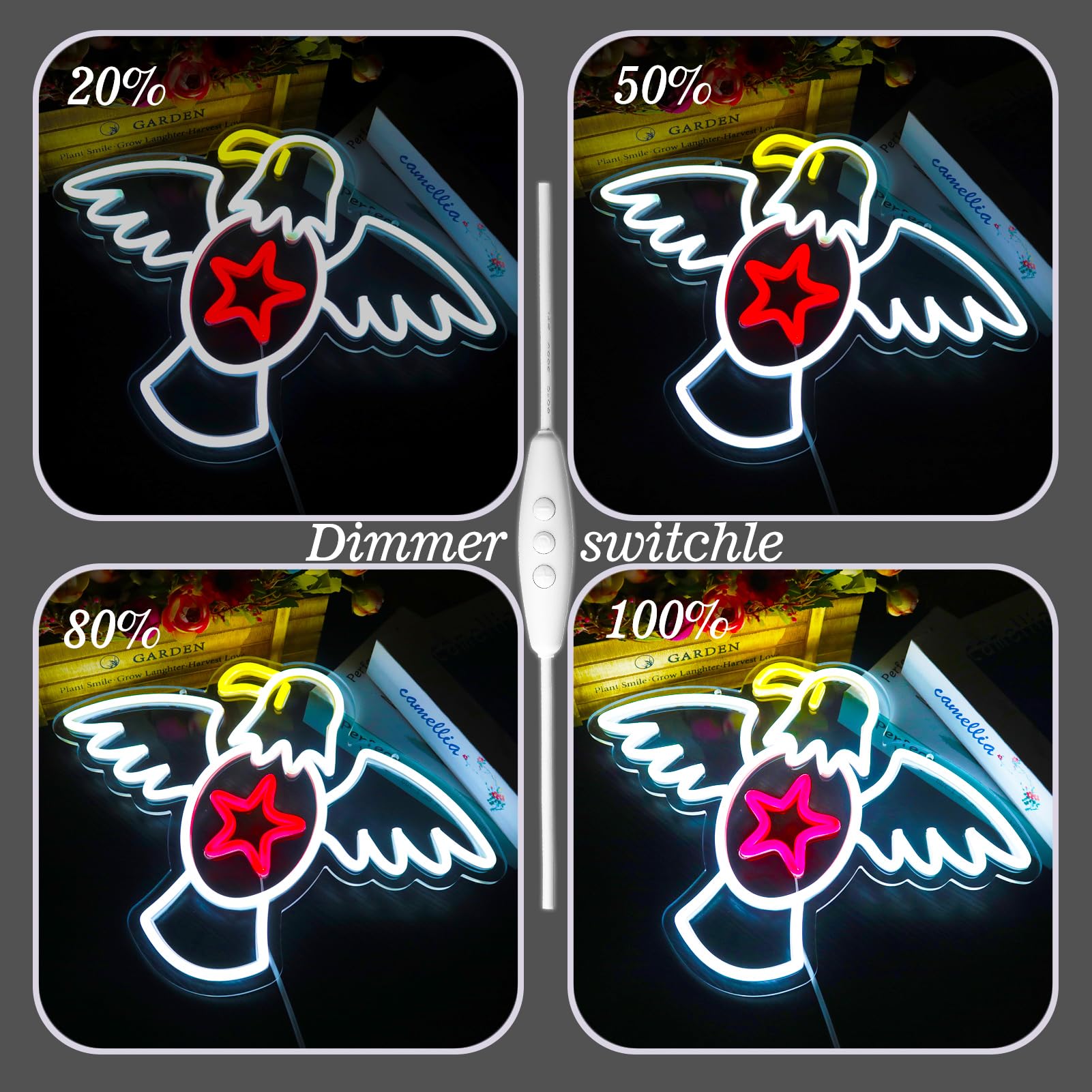 Eagle Neon Sign, Patriotic Decorations Neon Light Wall Decor for Man Cave, Bedroom, Living Room, Birthday Party Decorations Dimm