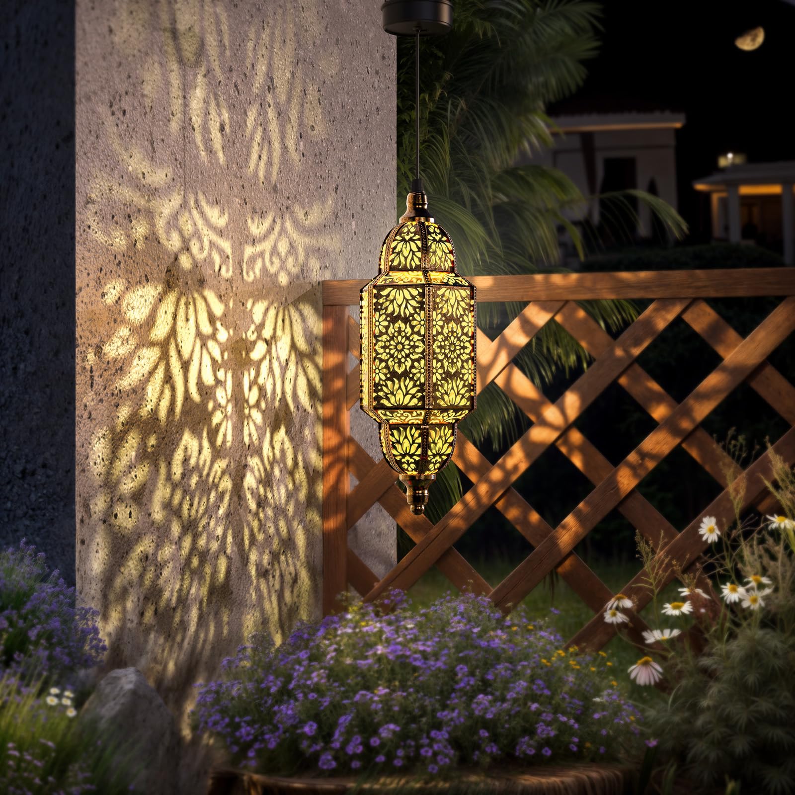 Twinkya Gold Hanging Solar Lanterns - Waterproof Metal Decorative Lights For Outdoor Garden 1 Pack