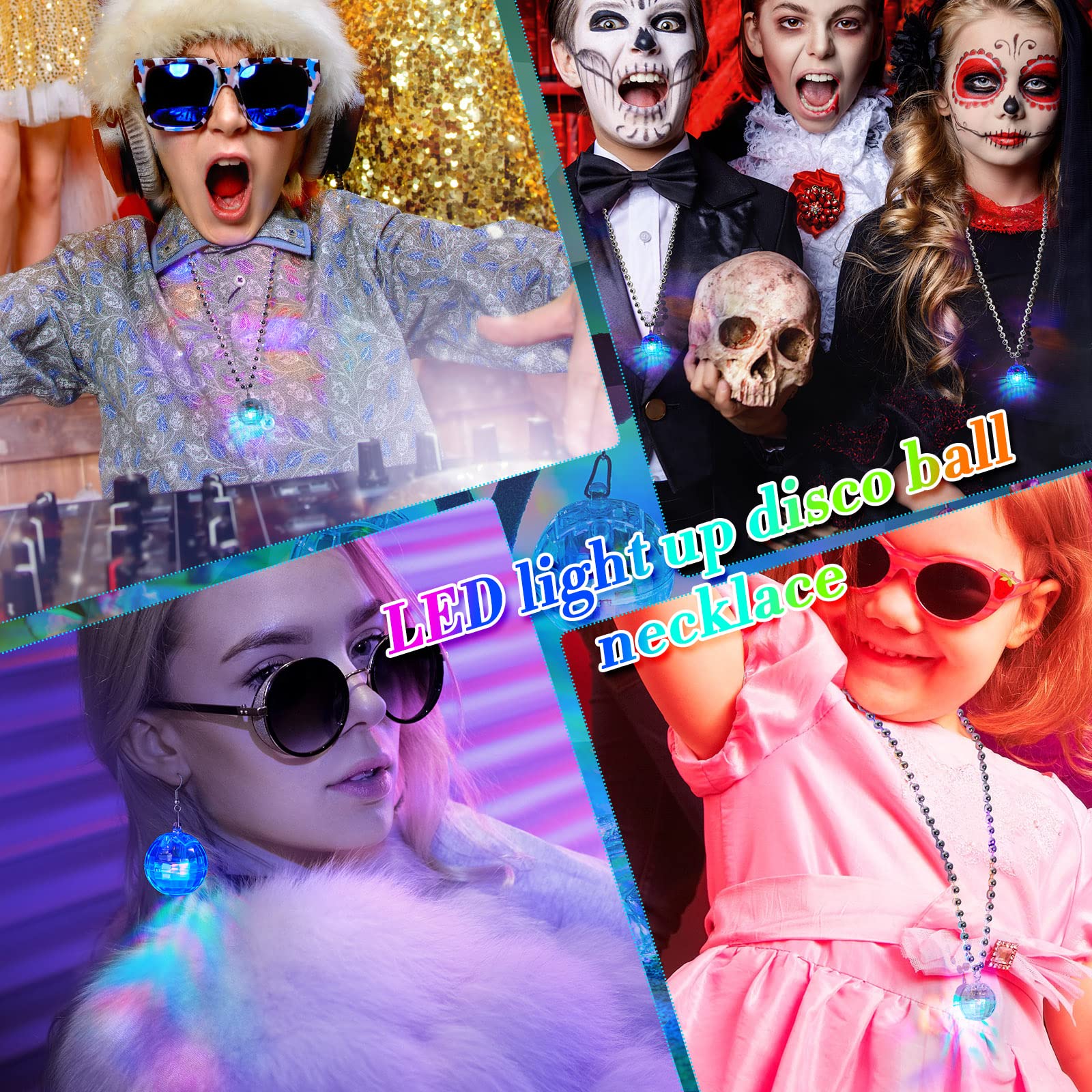 Sasylvia 2 Pcs Led Disco Ball Necklaces Light Up Disco Party 70S Necklace And 2 Pairs Light Up Disco Ball Earrings Sets For Birt