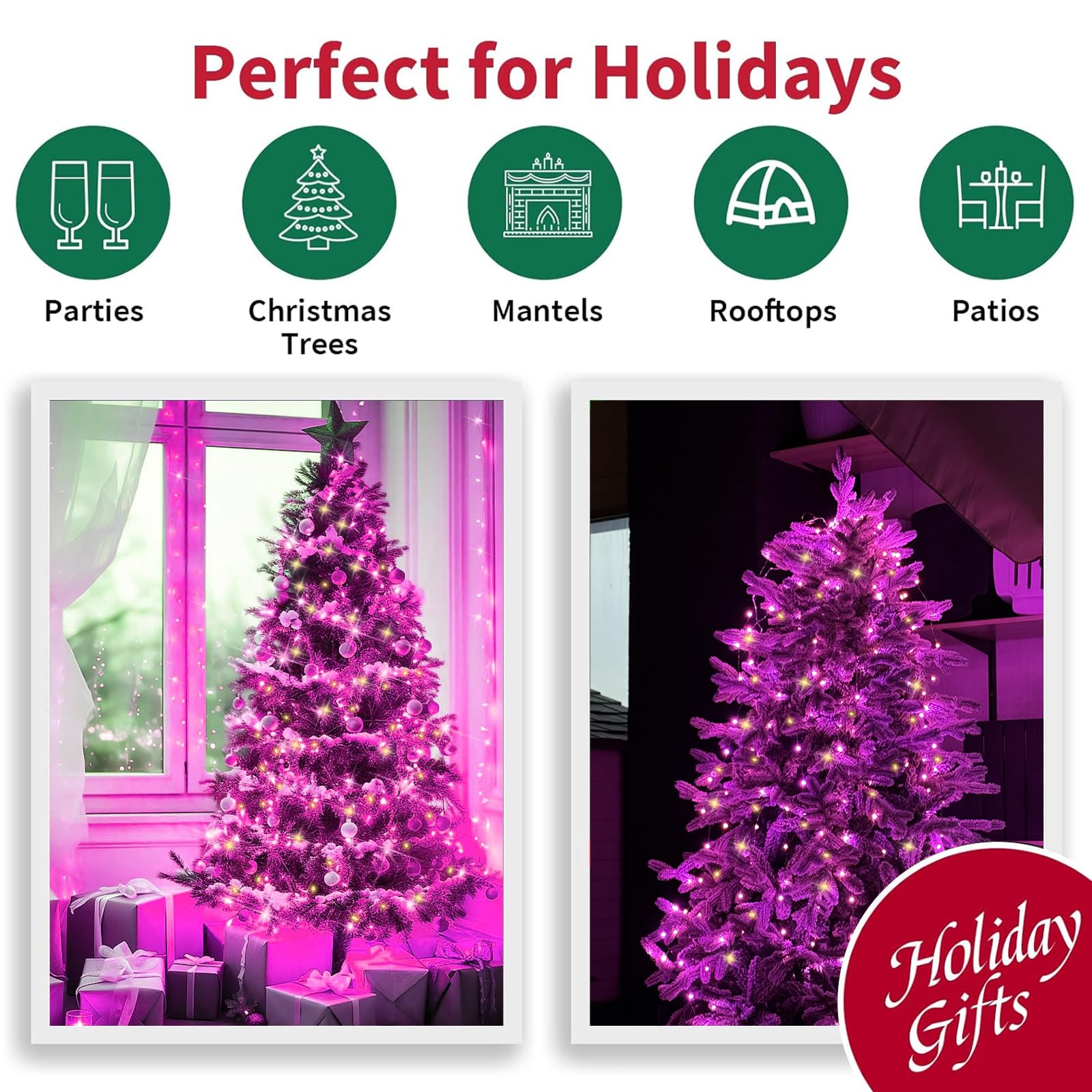 LAMPHOME 100 Mini Pink Clear Christmas String Lights, 20 Ft White Wire, Indoor/Outdoor Fairy Lights for Parties & Decorations
