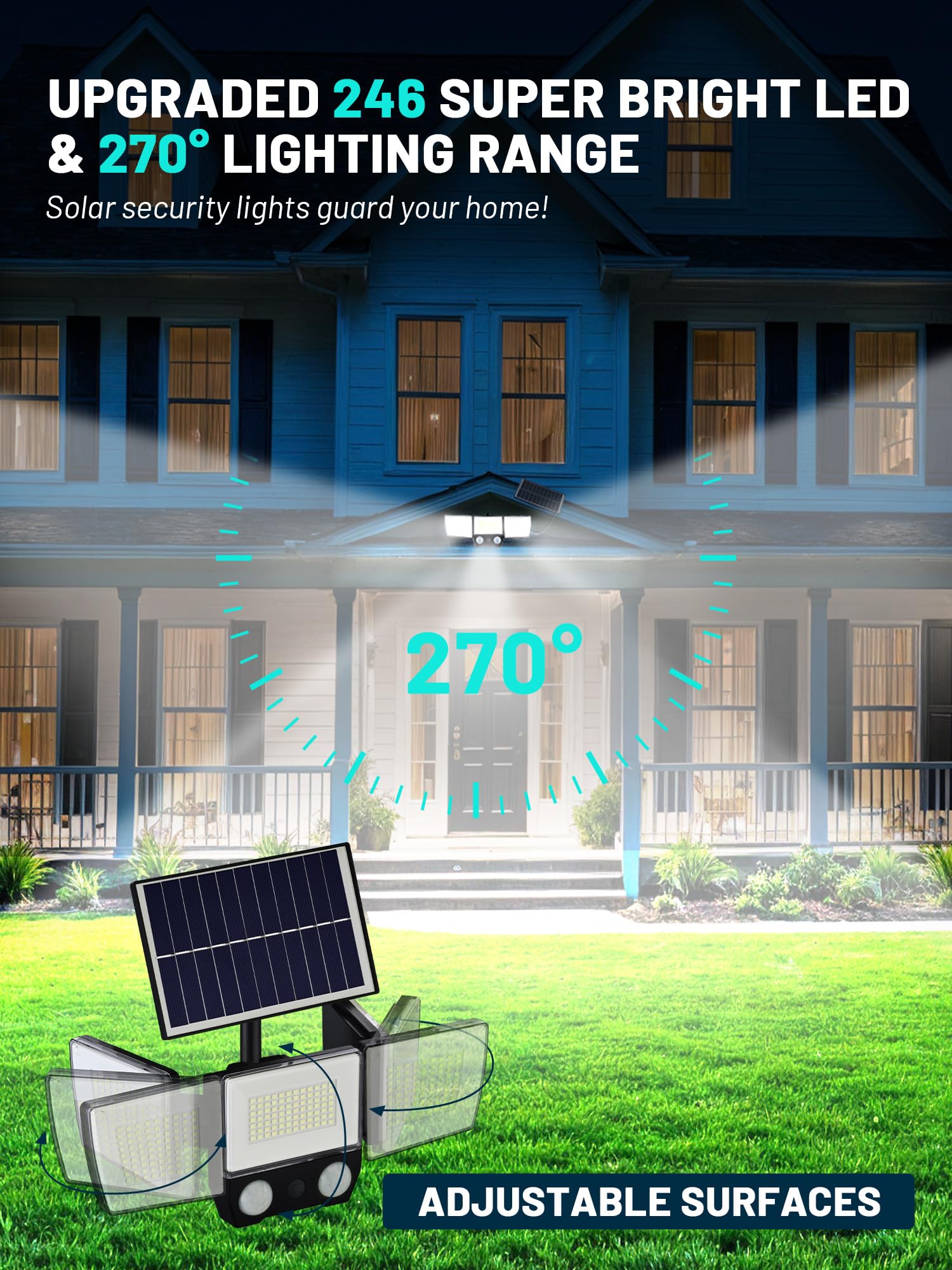 ReinHoo Solar Flood Lights Outdoor 246 LED 5 Lighting Modes 1 Pack with Remote Control Black Model JX-BD011D-3S