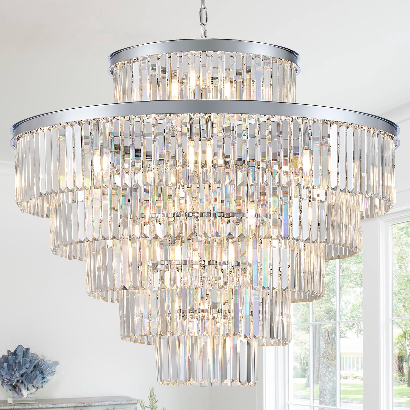 23 Lights Large Crystal Chandeliers 36 Modern Chrome stylish Chandelier For Foyer Staircase Chandeliers 6 Tiers Round K9 Ceiling Pendant Lighting Fixture For Living Dining Room