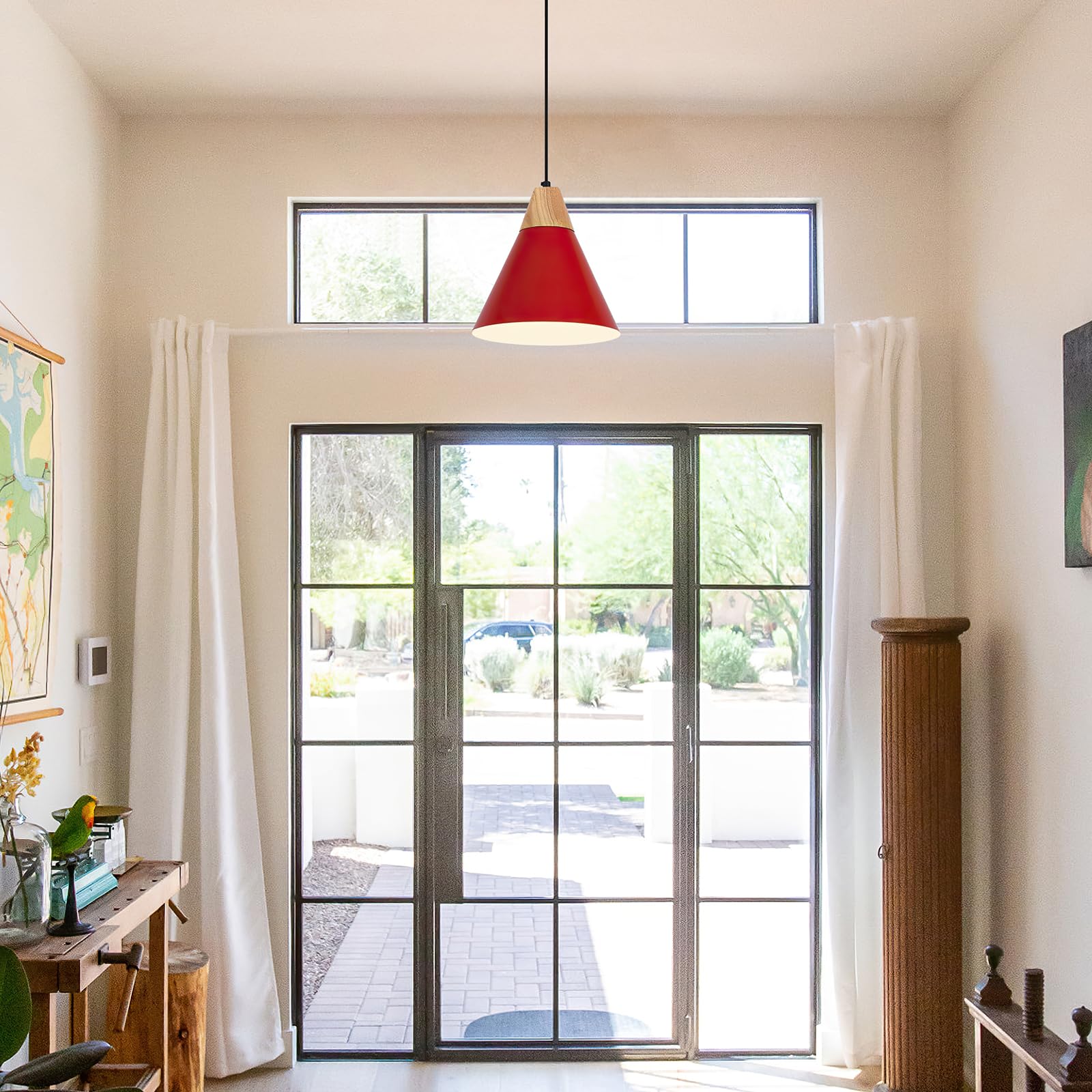 Sesiment Plug In Pendant Light, 2 Pack 9.4Inch Hanging Lights With Plug In Cord 14.7 Ft, Red Pendant Light Plug In, Hanging Pend