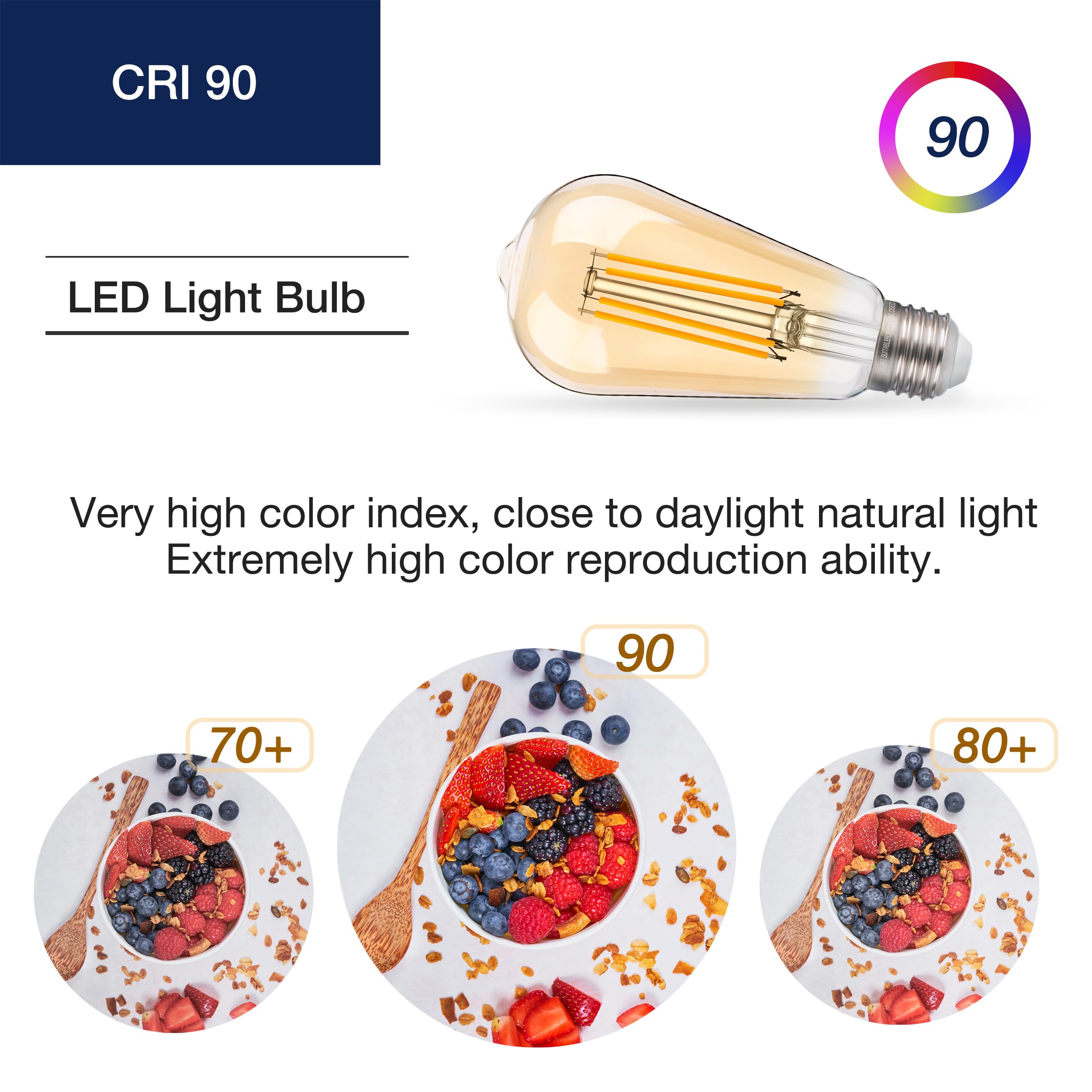 Flsnt 100W Equivalent Led Edison Bulbs, St19 Dimmable Antique Led Light Bulbs, 2450K Warm White, 8W, 900Lm, E26 Base, Amber Glas