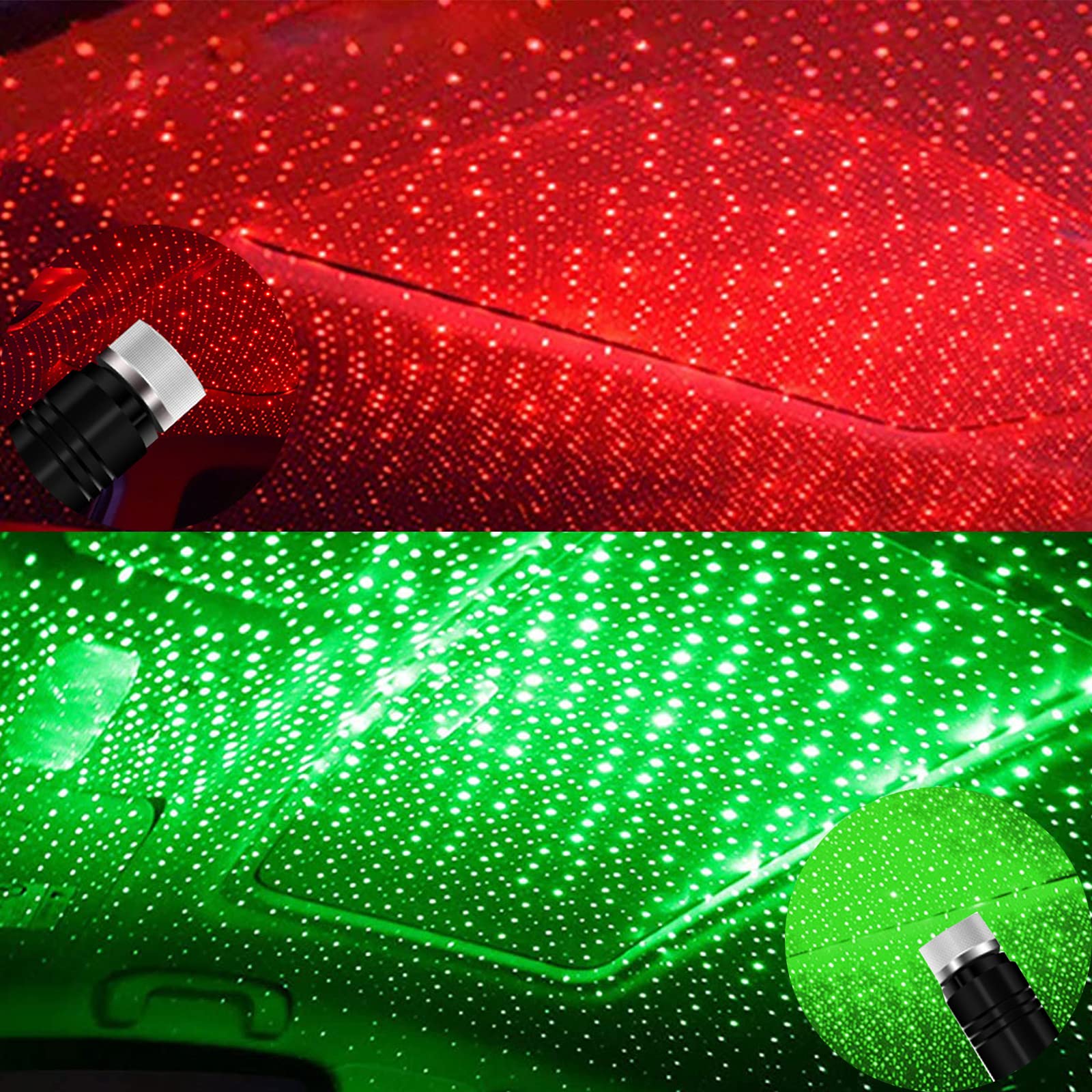 BAILONGJU USB Night Light, Car Roof & Bedroom Star Projector - Adjustable, Romantic Decor (Green & Red) 2 pc
