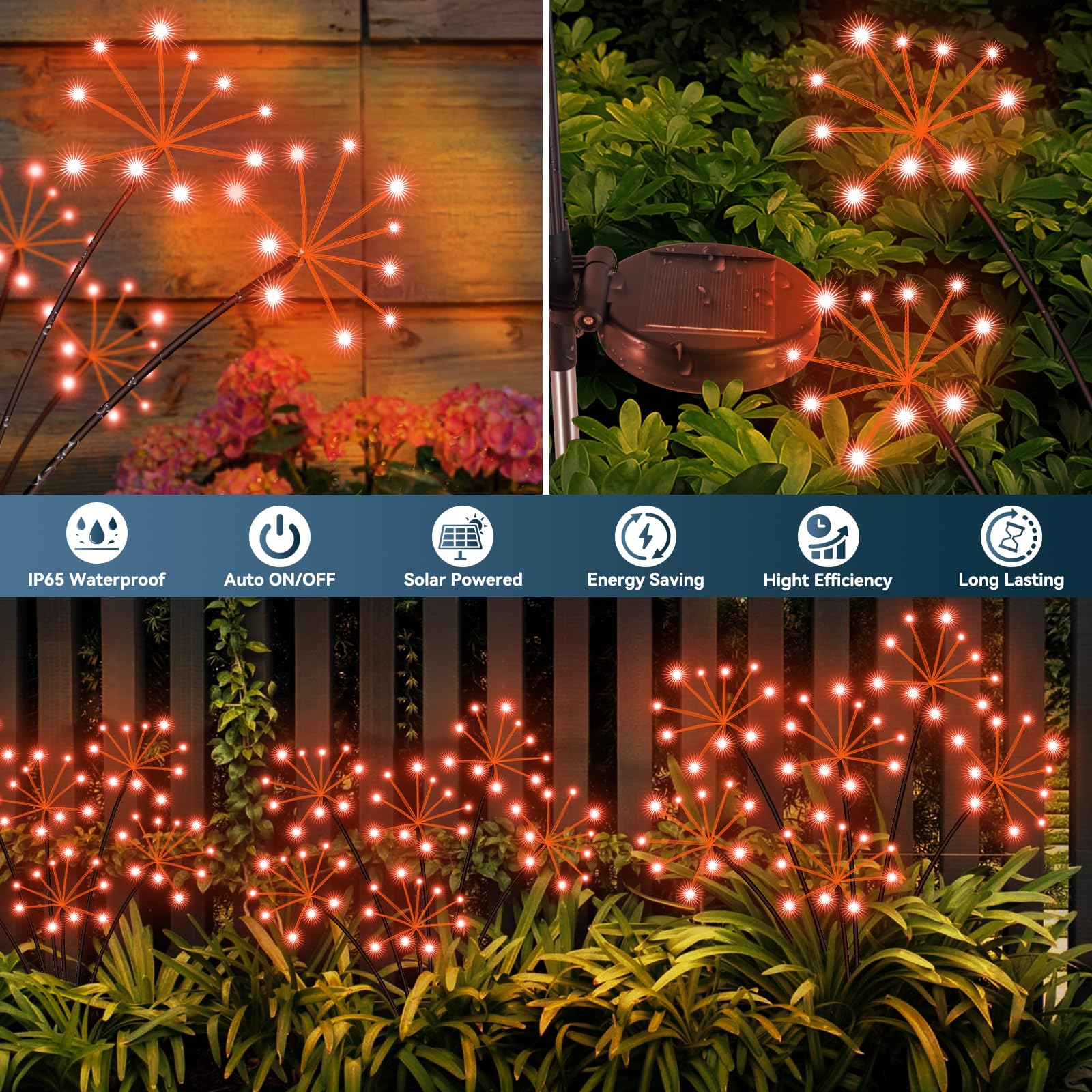Solar Garden Lights 2 Pack Waterproof Swaying Starburst Light Solar Outdoor Lights For Yard Patio Walkway Pathway Party Wedding Decoration  Unique Gifts For Women  Orange