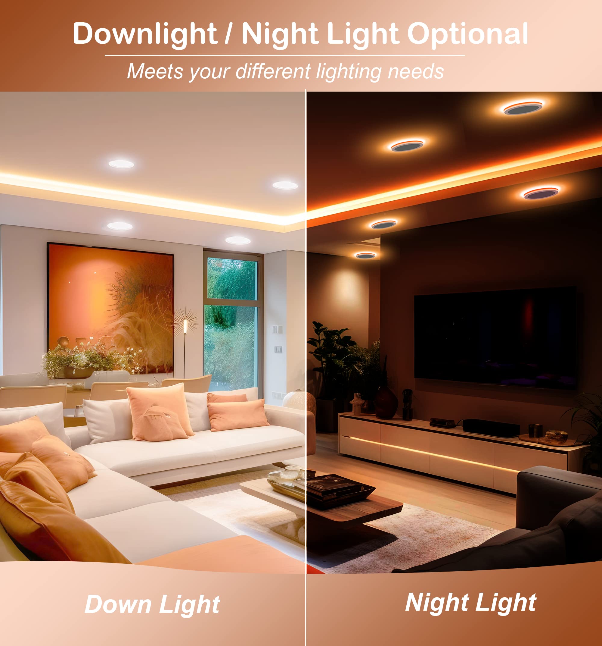 CLOUDY BAY 6 Inch 5CCT LED Recessed Ceiling Light, Dimmable Night Light, Model LJD006WH5CN-6PK