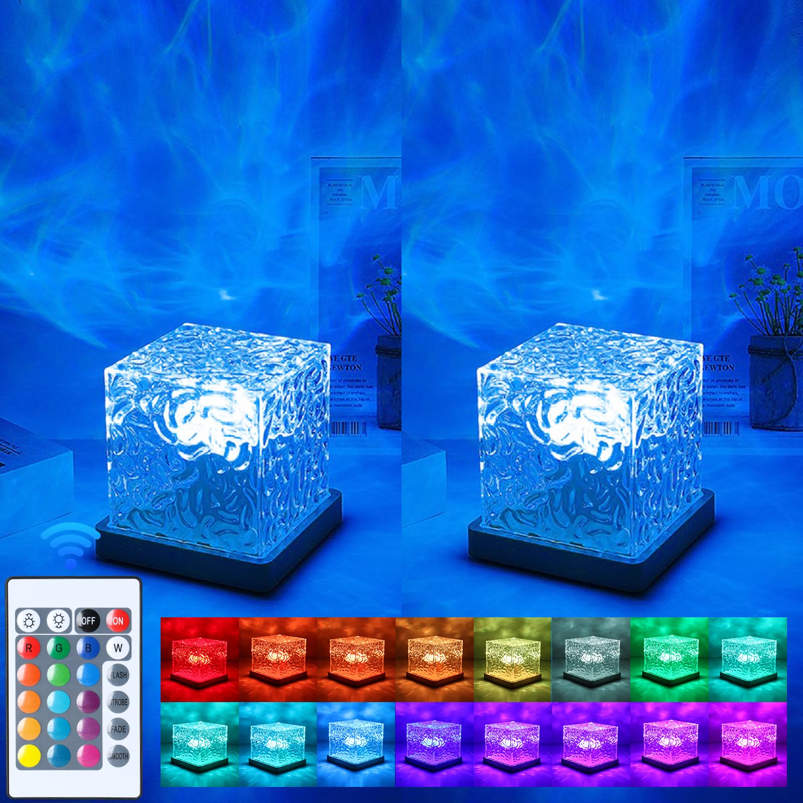 2 Packs Corded Luminorthe Cube Lamp with 2 Charger Adapters,Aurora Glow Lamp Ocean Lamp Northern Lights Cube Ocean Wave Projecto