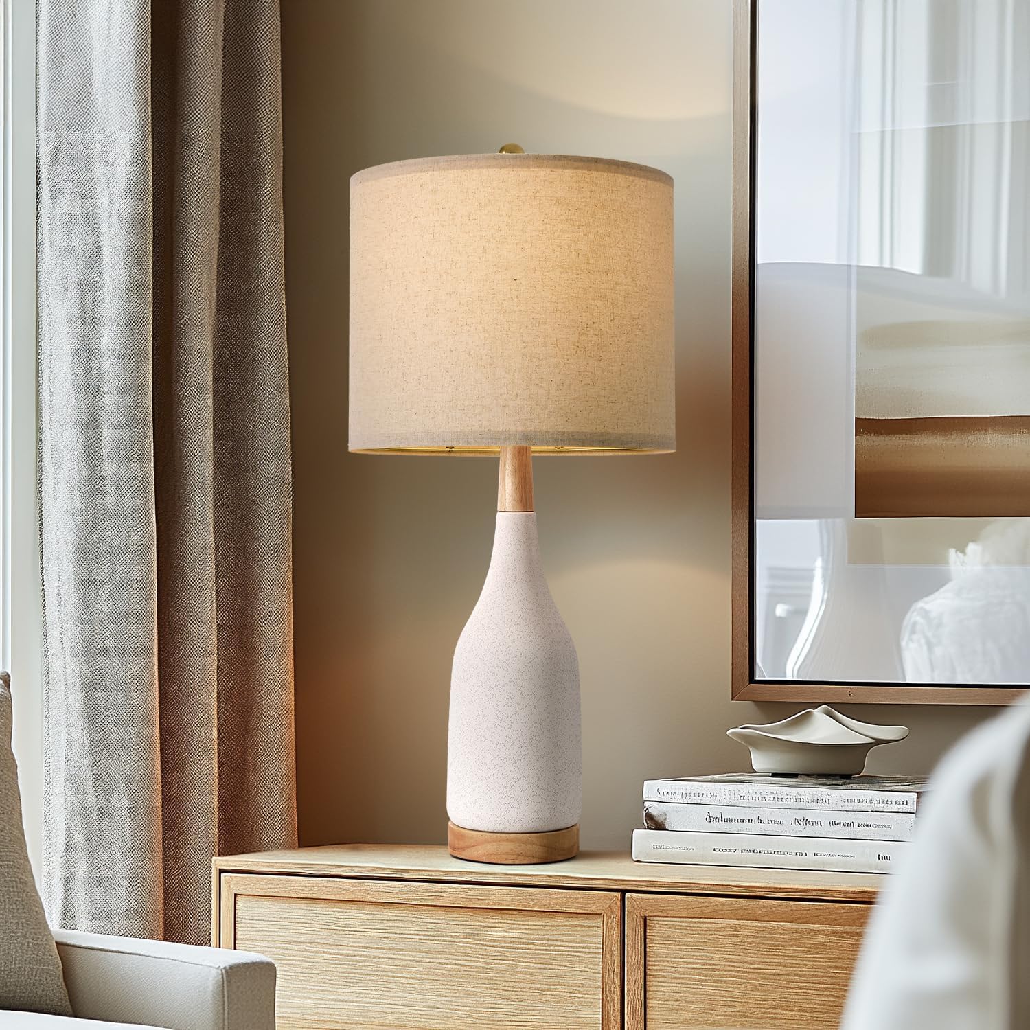 Portres 27 Ceramic Table Lamps For Bedroom Living Room Vintage Lamp Set Of 2 Bedside Nightstand Lamp Large Farmhouse Rustic Boho Retro Modern Table Lamp Light Home Office Desk Deco Gifts  White