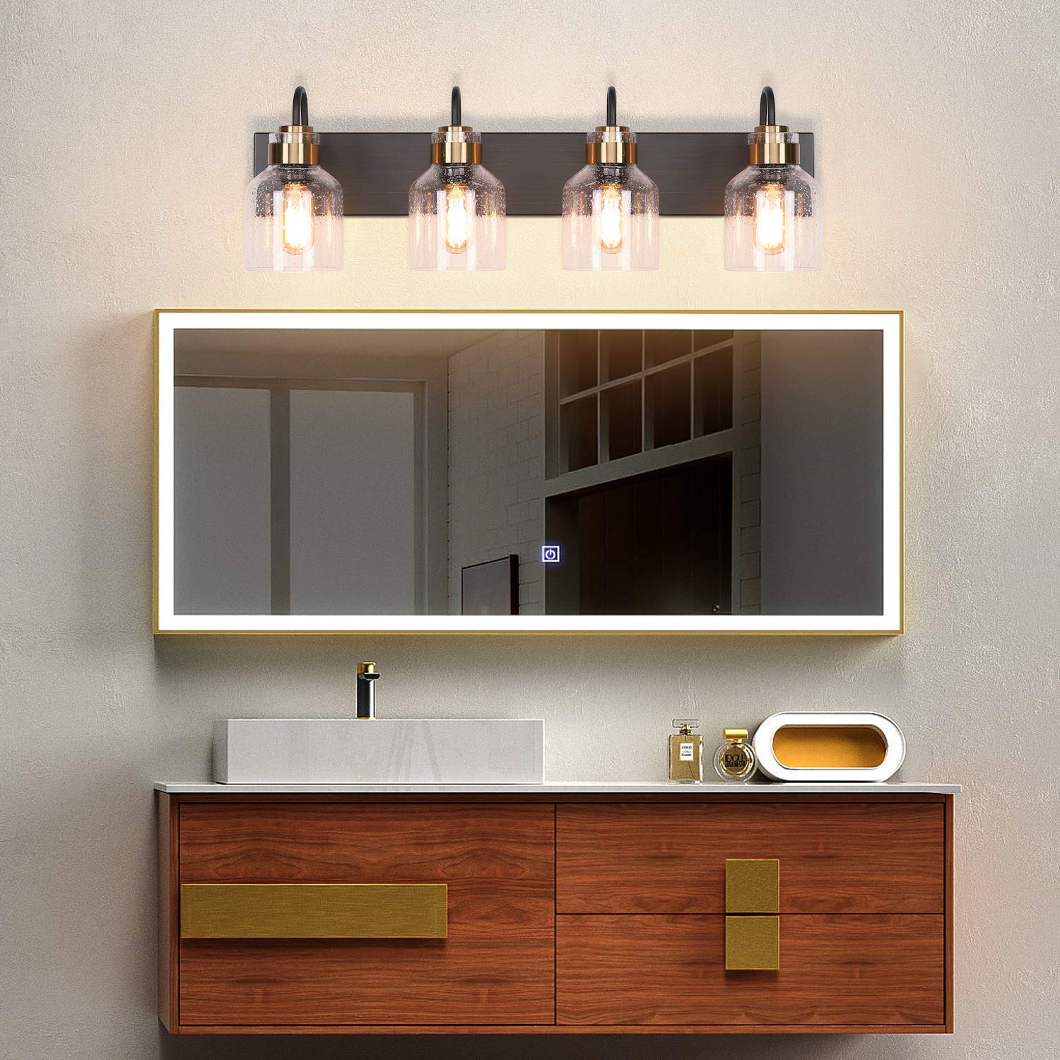 PRESDE Vintage Bathroom Vanity Lighting - 4-Light Oil Rubbed Bronze Metal Fixtures for Over Mirror
