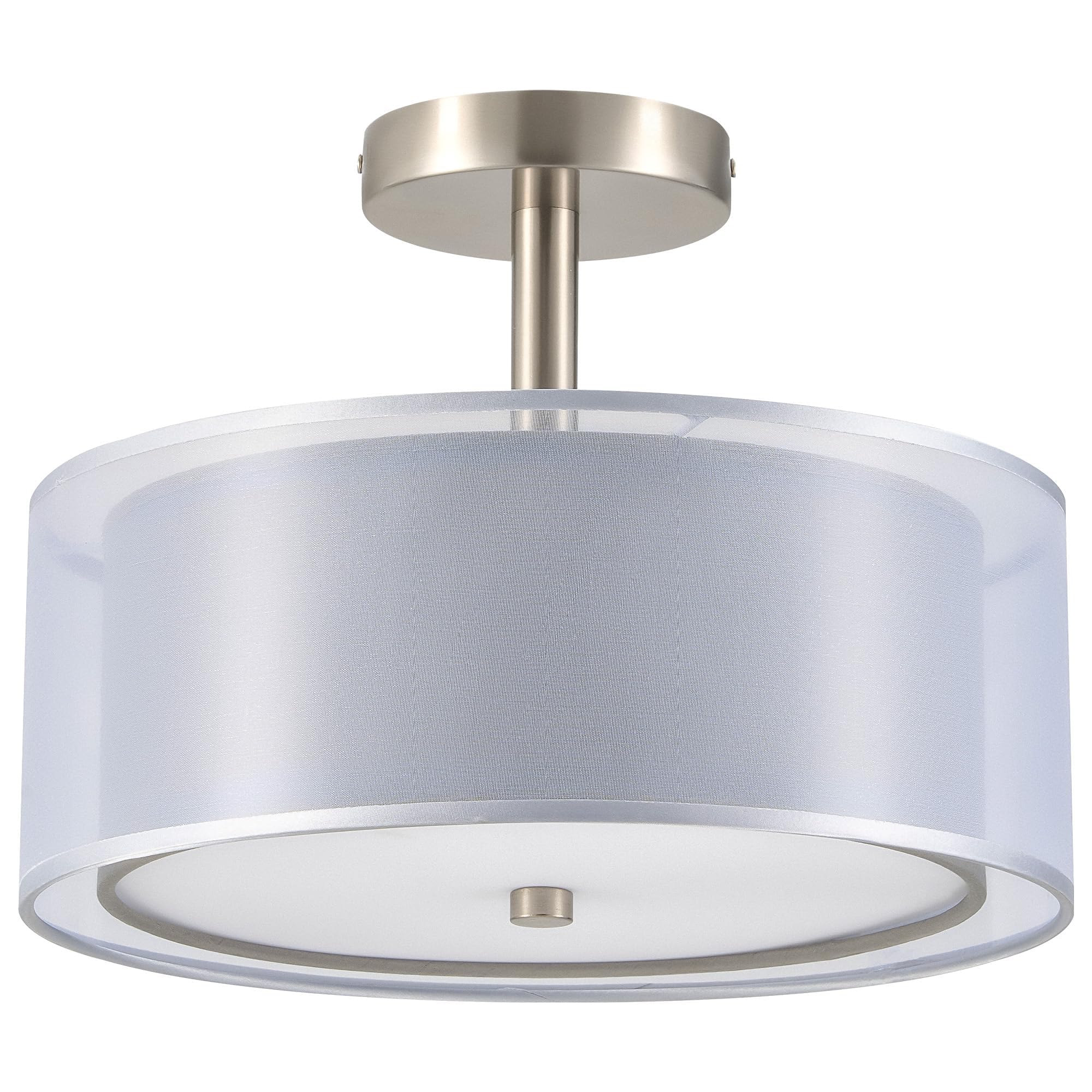 VONLUCE Semi Flush Mount Ceiling Light, 13'' Ceiling Light Fixture with 2-Layer Fabric Shade, 3-Light Modern Drum Light Fixture 