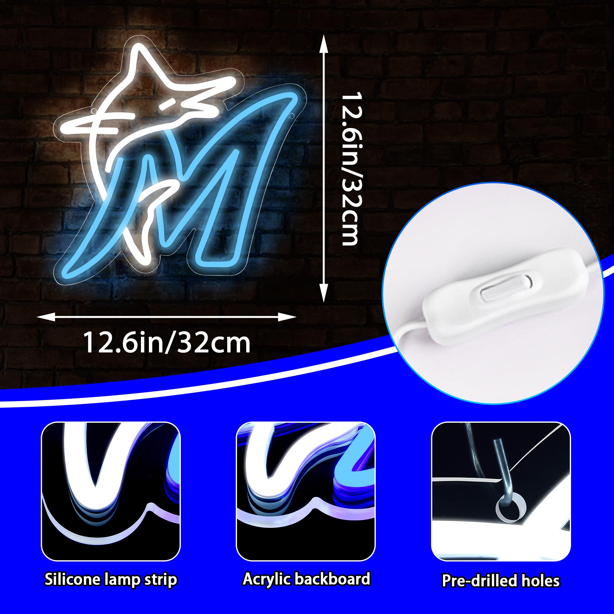Brineon Baseball Neon Sign For Wall Decor Baseball Team Logo Neon Light Up Sign For Man Cave Led Sign For Bedroom Birthday Gifts For Sports Fans 5V Usb Powered Size 12.5 * 12.5Inch(Zyld143)