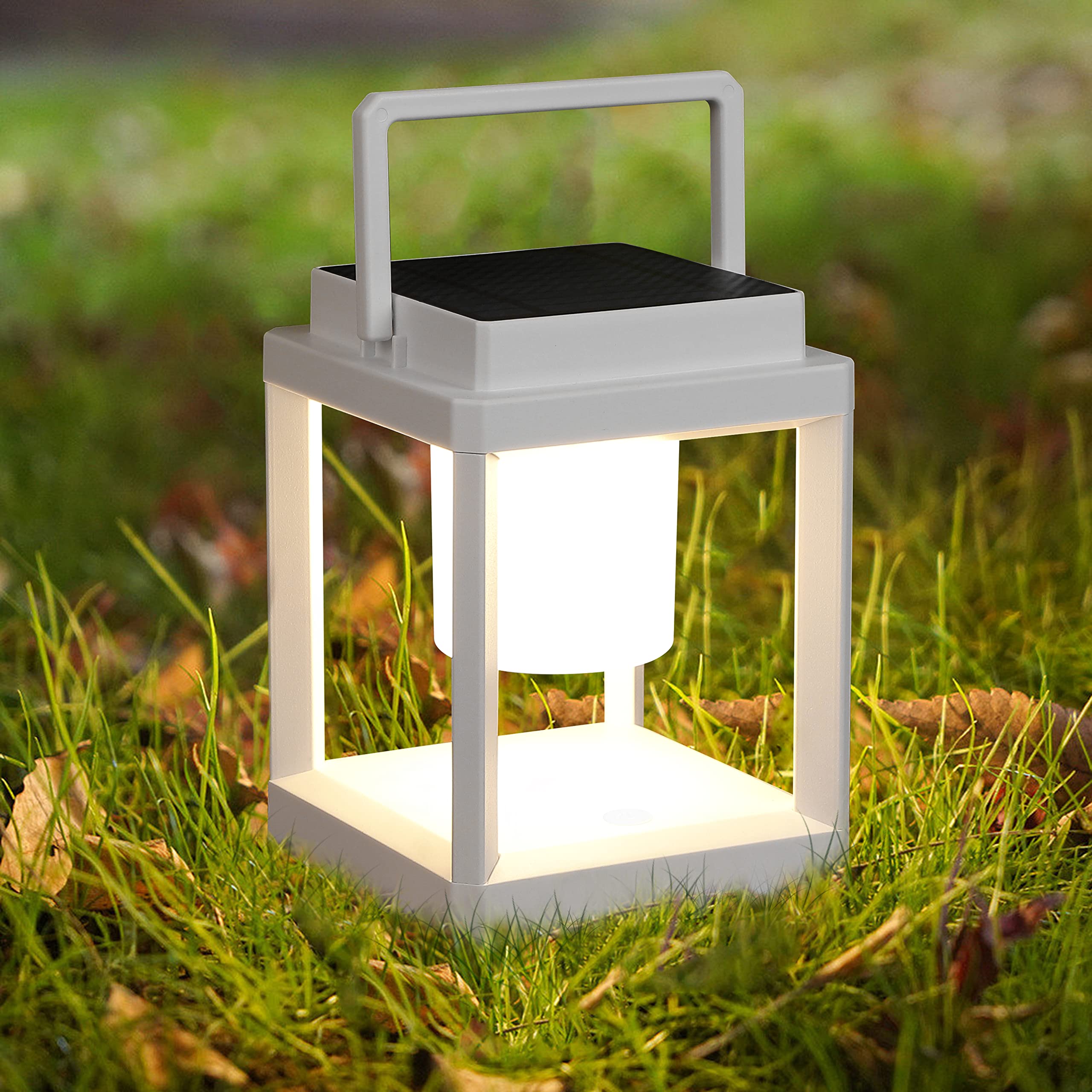 LETRY Outdoor Table Lamp, Portable Solar Lantern, IP44 Waterproof, Touch Control, LED, Square, Black, Model LE07