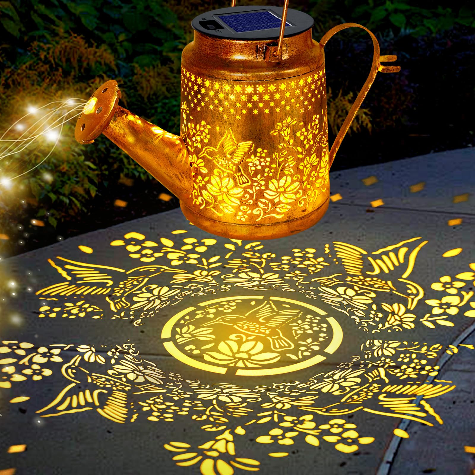 YJFWAL Solar Lanterns - Outdoor Waterproof Hummingbird Decor, Warm White, Metal, 1 Pack, Model QNHFN-SHD-1P-WW, Perfect for Garden & Patio