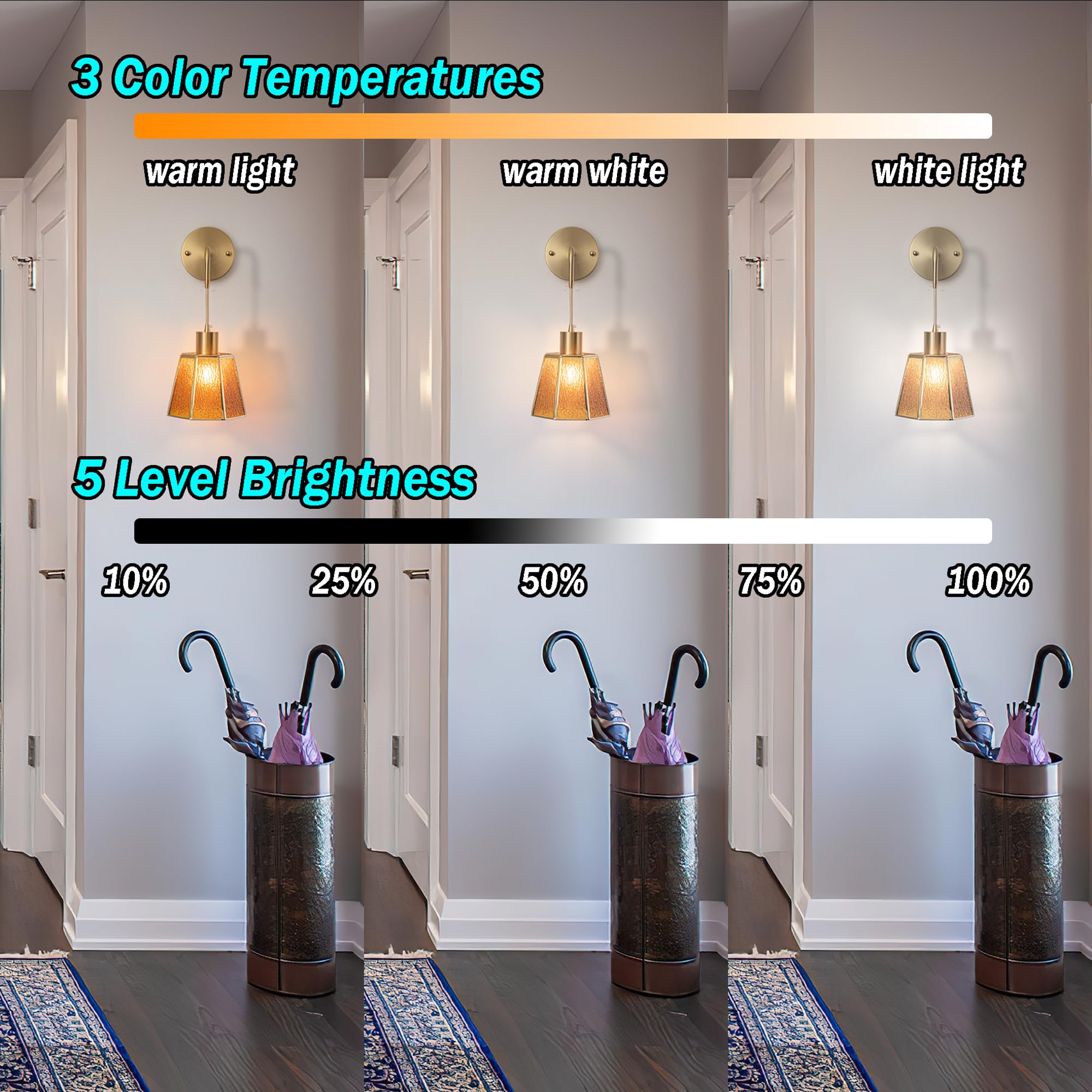 Yhcdlamp Light Fixture, Wall Sconces Set Of 2, Battery Operated, Rgb Color Changing, Rechargeable, Ideal For Bedroom, Living Roo