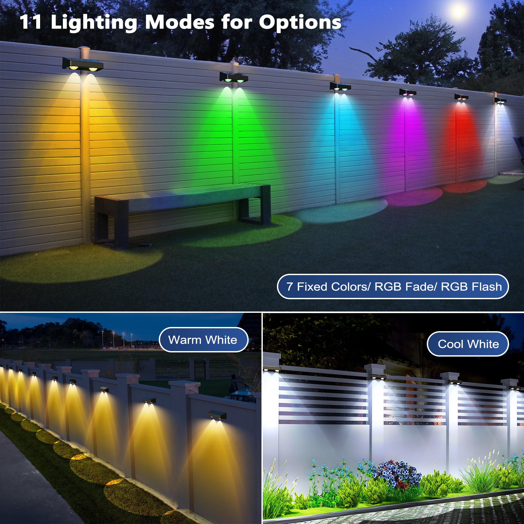 Brizled 16 Pack Solar Fence Lights, 11 Modes, 9 Colors, IP65 Waterproof, 100 Lumens, RGBCW - Black