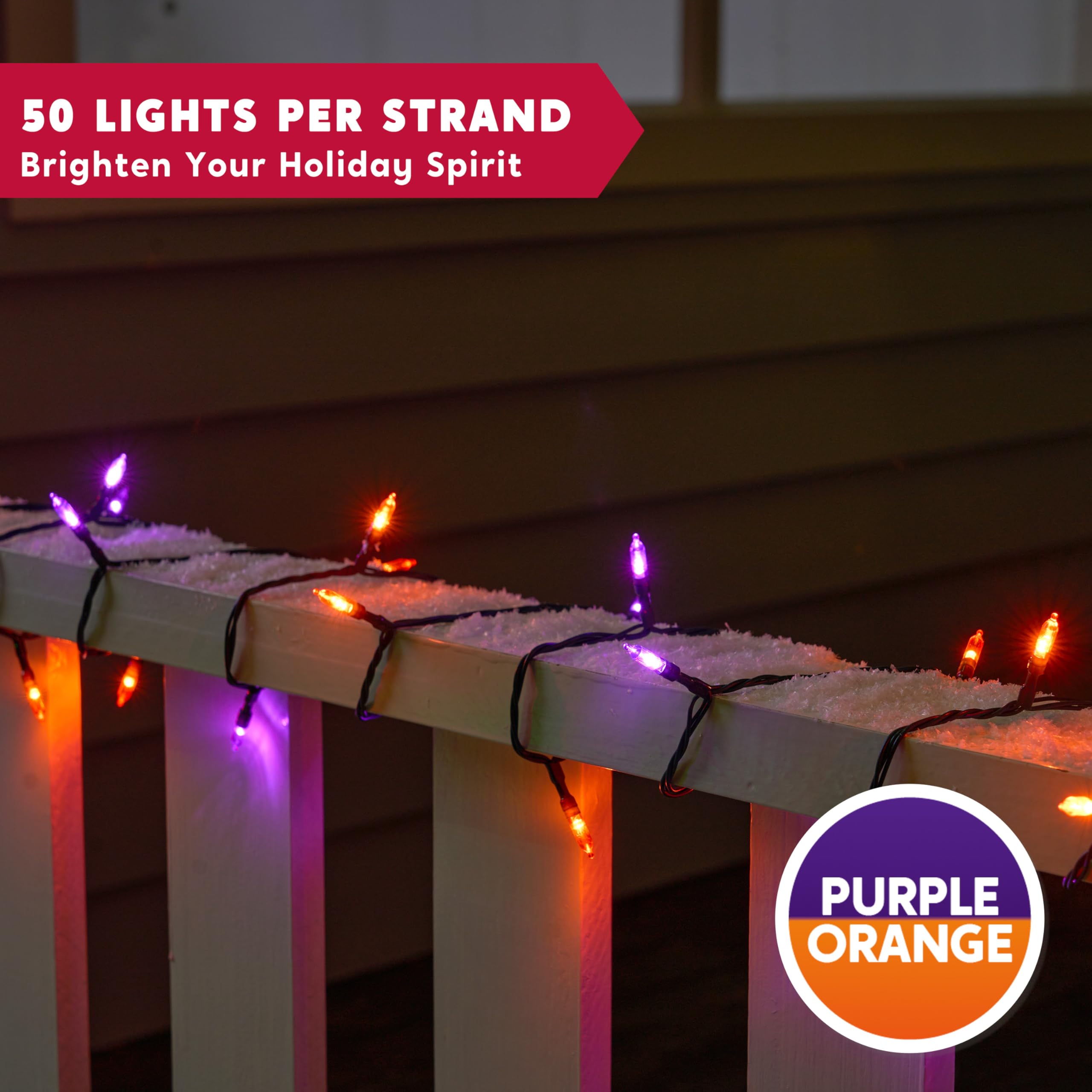 Joiedomi Halloween String Lights, 50 Count, Battery Operated, 8 Modes, Orange & Purple, 16.3FT Fairy Lights for Holiday Decor