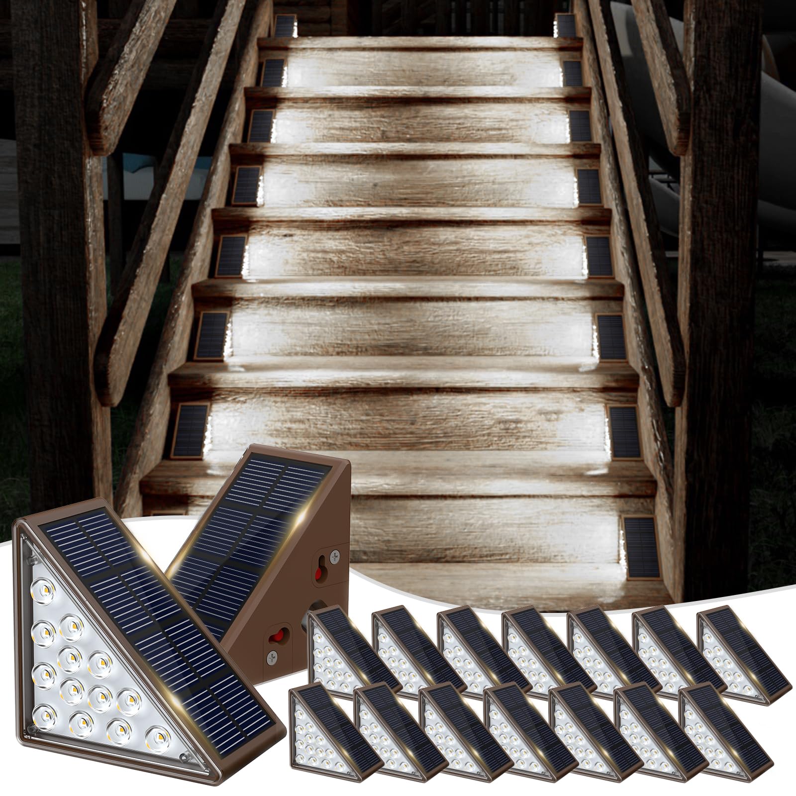JOFIOS Solar Step Lights, 16 Pack Outdoor Waterproof IP67, Cool White, Model 61190, for Staircase and Patio