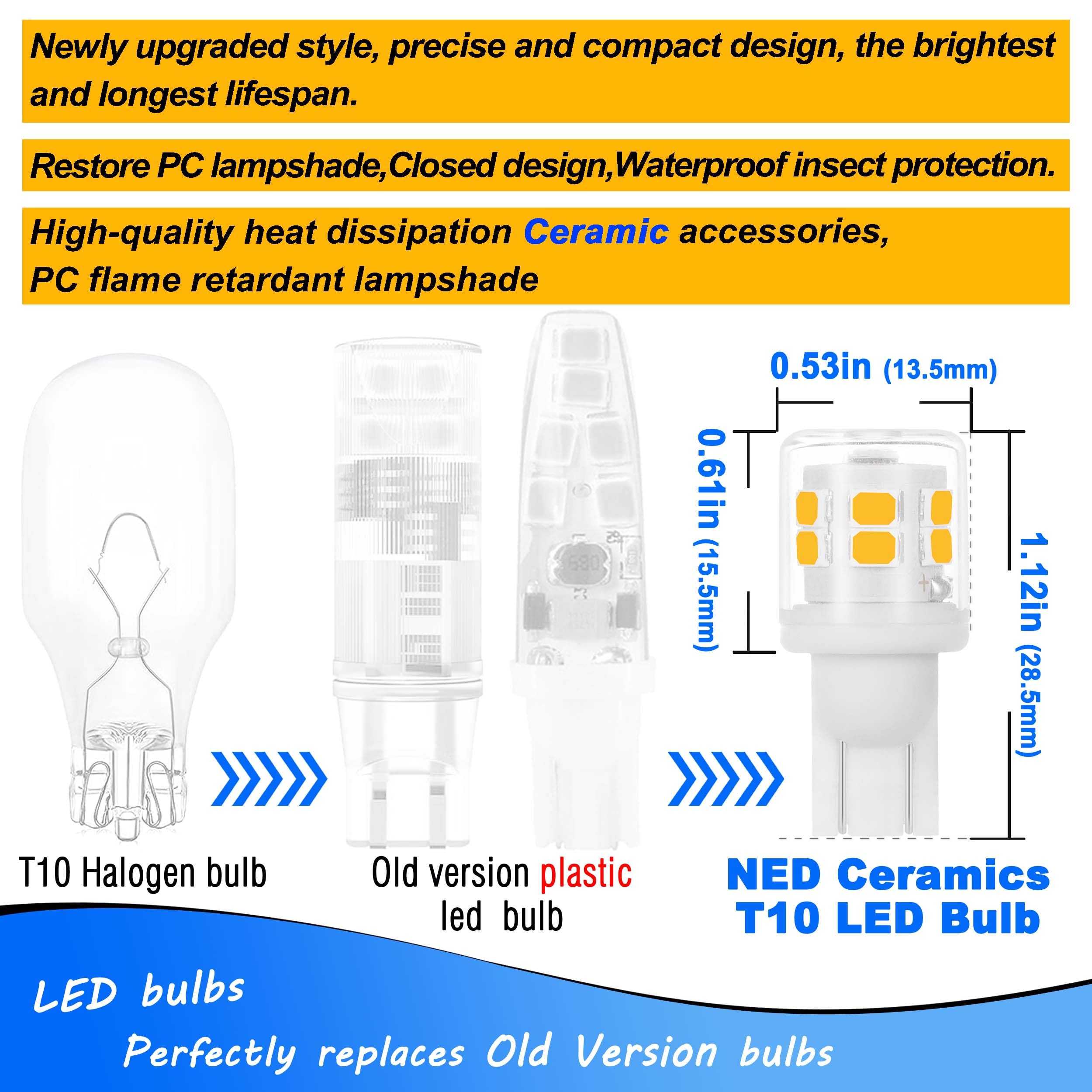 Heifymi T5 T10 194 921 Wedge Base Led Light Bulbs 3 Watts Equivalent 25W 30W Incandecent Bulbs 2700K Warm White 300Lm Ac/Dc 12-2