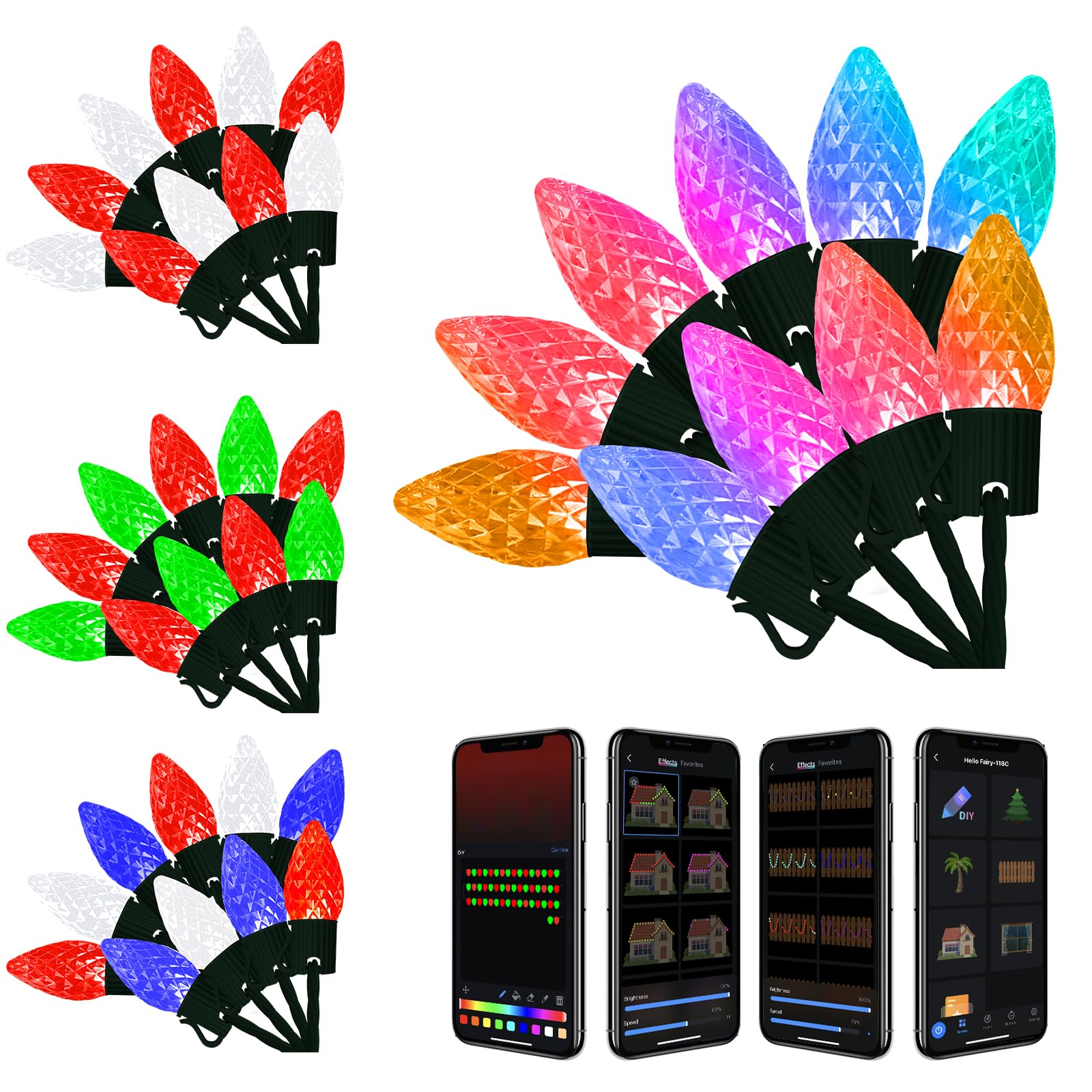 Smart C9 LED Christmas Lights Outdoor, 118 FT 150 LED C9 String Lights App Control 105+ Modes Waterproof Connectable RGB Color C