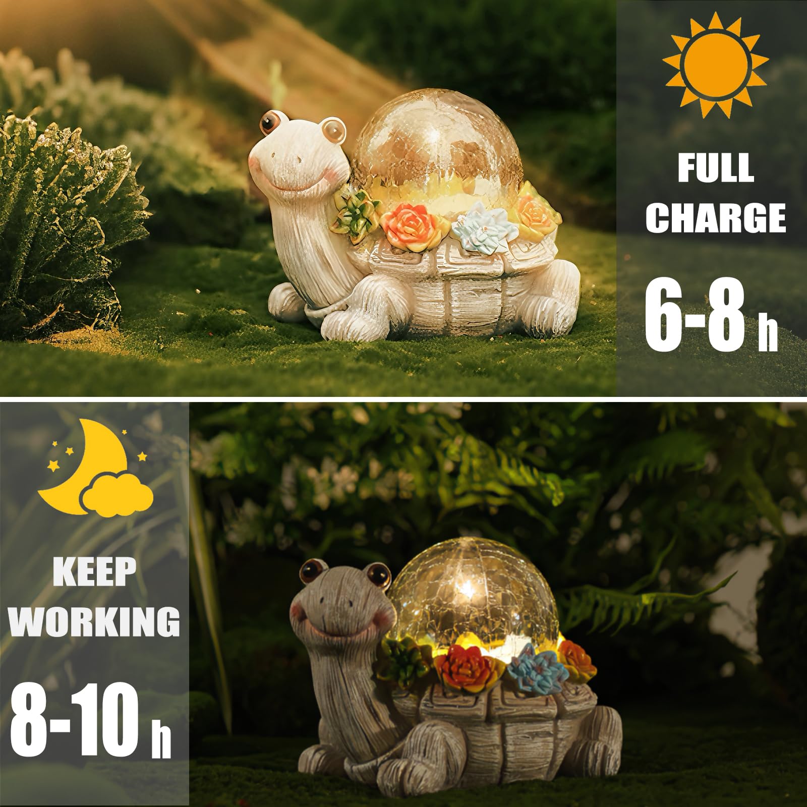 Vasesun Solar Turtle Garden Statue Lights For Outdoor Decor With Cracked Glass Led Figurine Lighting Resin Succulent Tortoise De