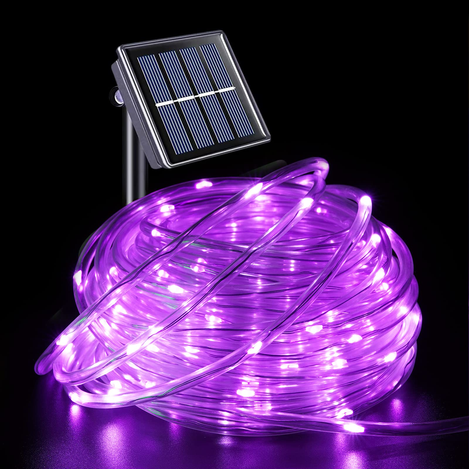 Yeguo 66Ft 200 Led Purple Solar Rope Lights - Waterproof Fairy Lights For Outdoor Decor
