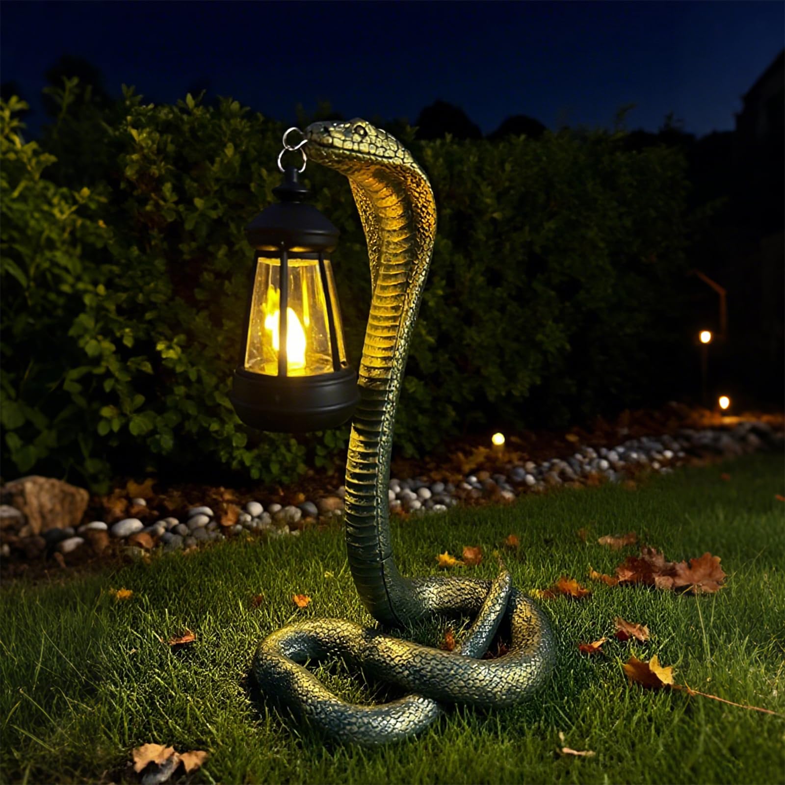 Solar Garden Outdoor Statues Snake with Solar Lights Outdoor Chrismtas Decorations - Lawn Decor Snake Statue for Patio  Balcony  Yard Ornament - Unique Housewarming Gifts(11.22 Bronze Colored)