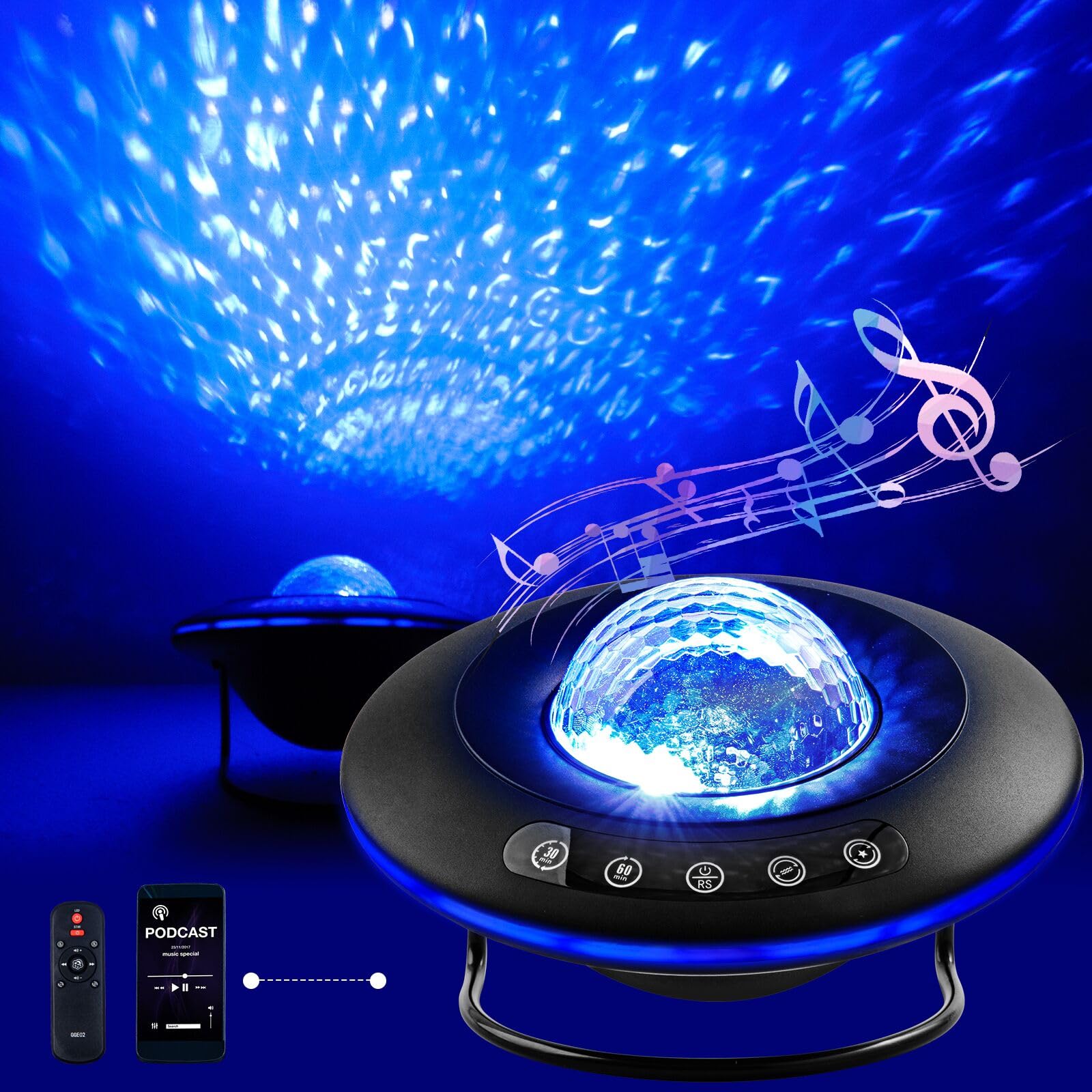 Looeoodoo Star Projector & Bluetooth Speaker - Galaxy Night Light With Timer & Remote Control