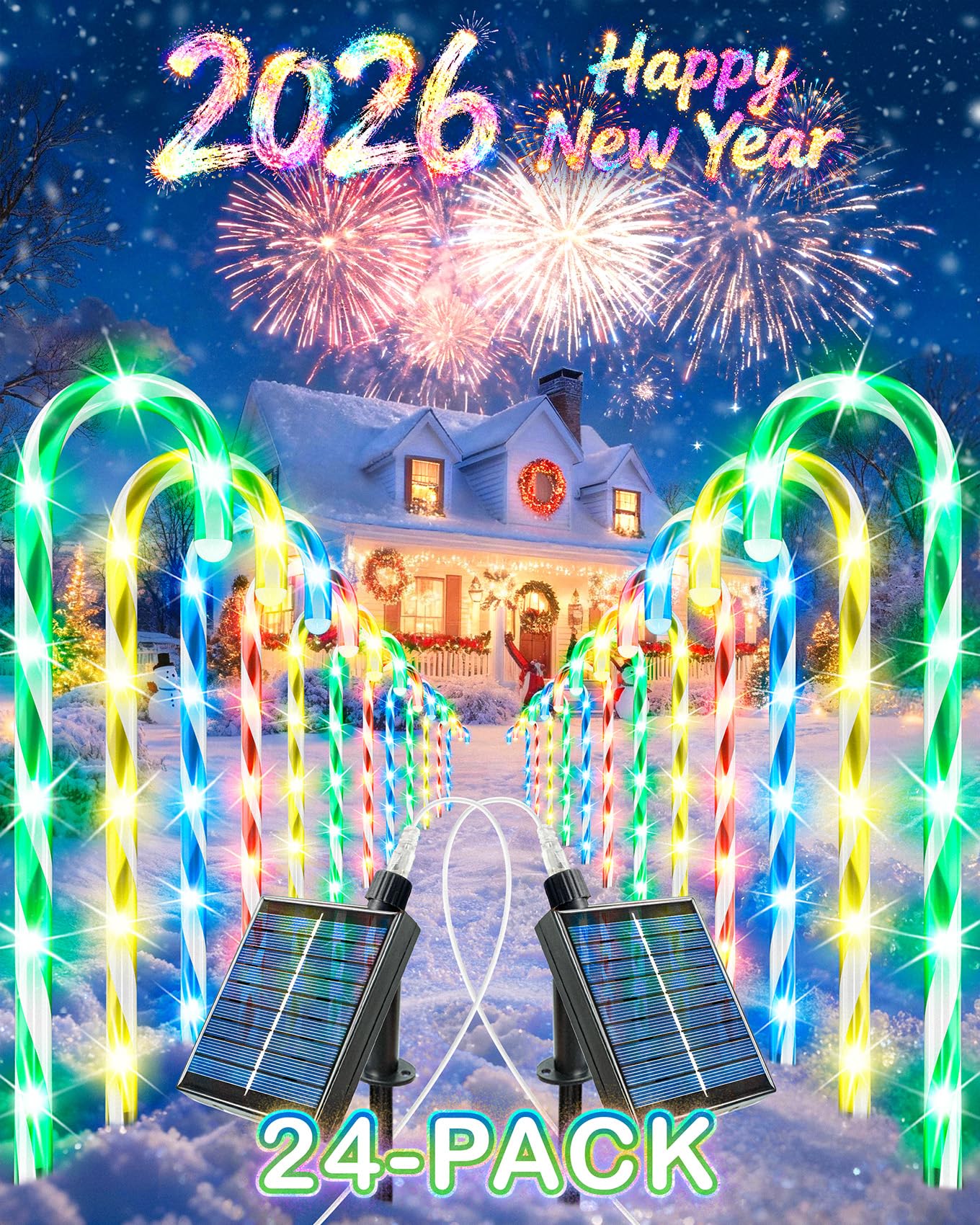 Anordsem Solar Christmas Decorations Outdoor: 21 Candy Cane Stake Lights 24 Pack - Waterproof Led 8 Colorful Lighting Models For Yard Pathway Xmas Tree Decor - 2026 New Year Gifts For Homeowners