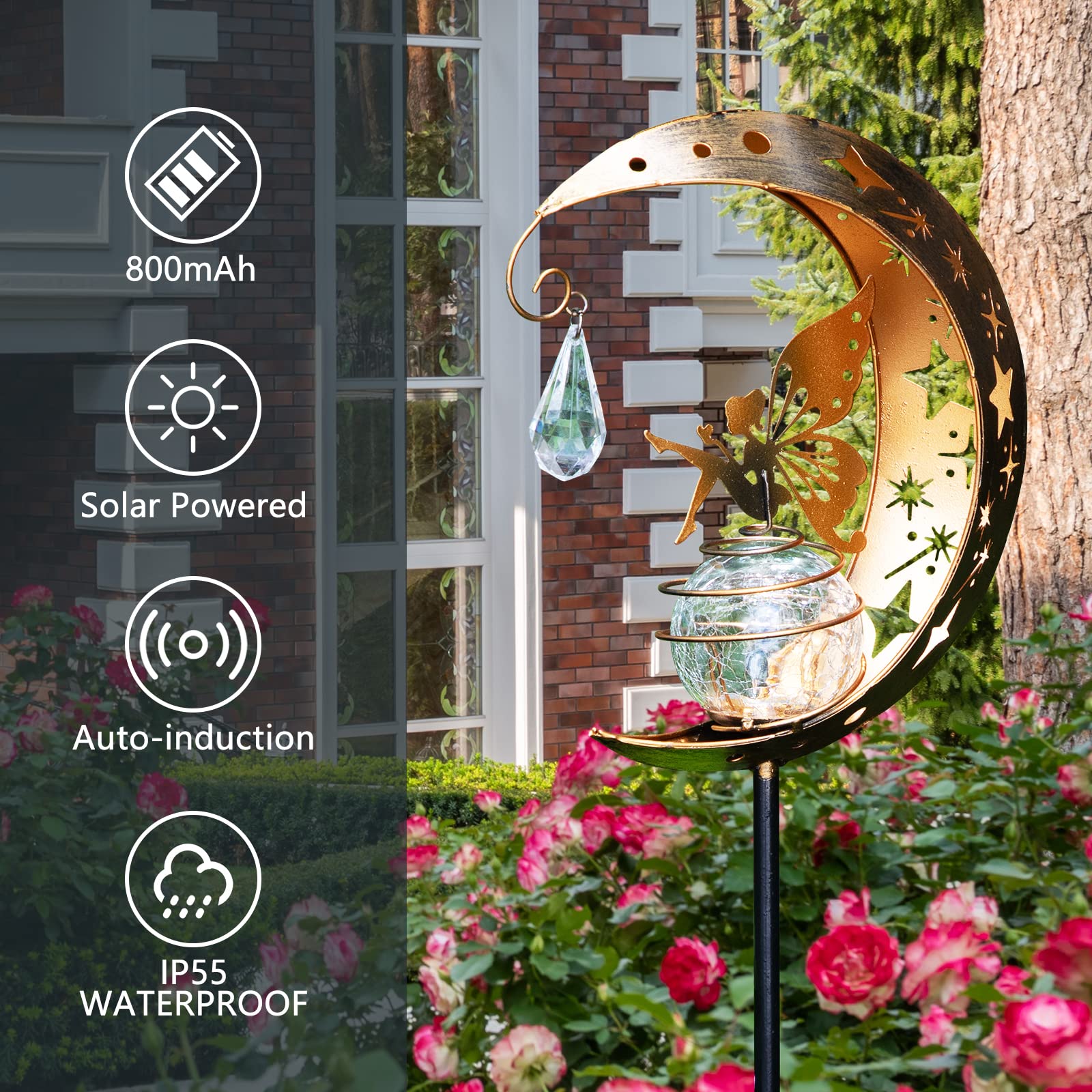 Licklip Solar Stake Lights - Waterproof Crackle Glass Globe Fairy & Moon Decoration For Garden