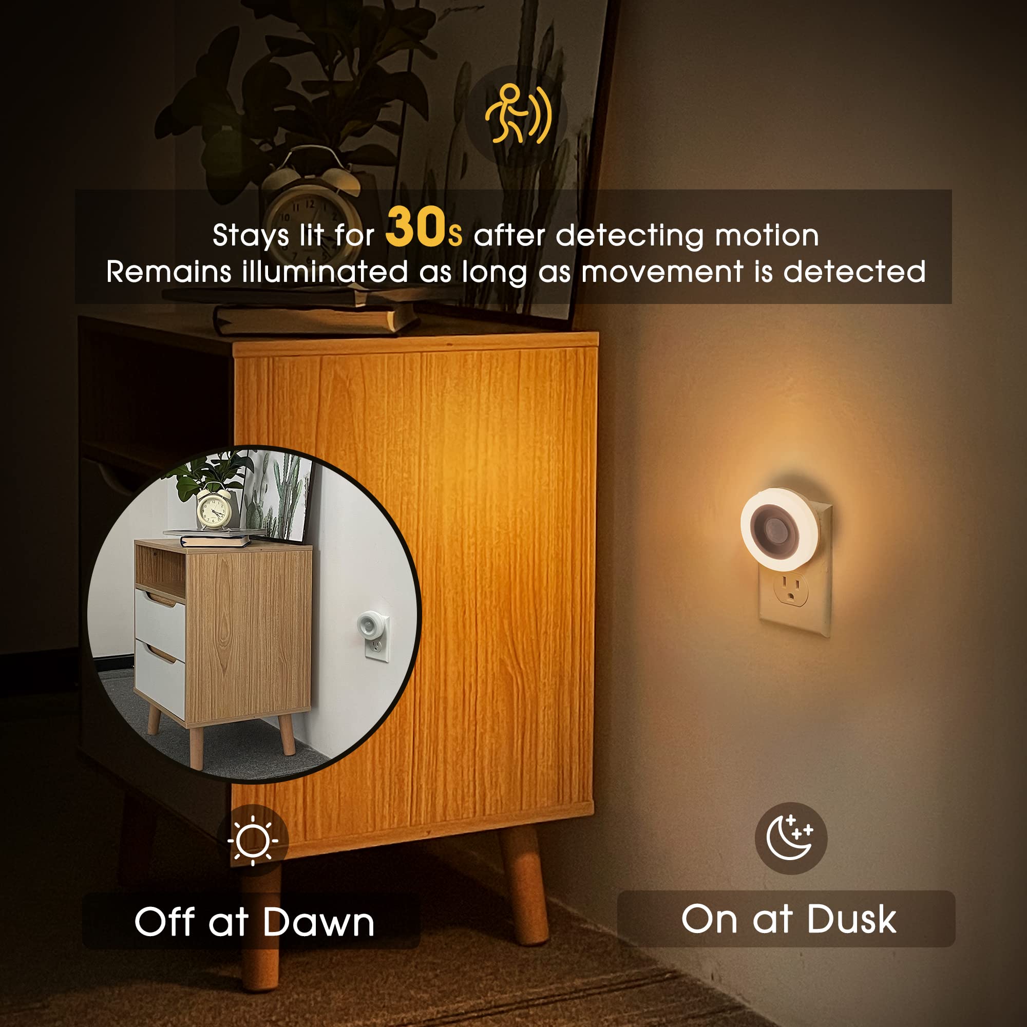 Briignite Motion Sensor Night Light, Auto On/Off, 4 Pack, Warm White, LED, Plastic