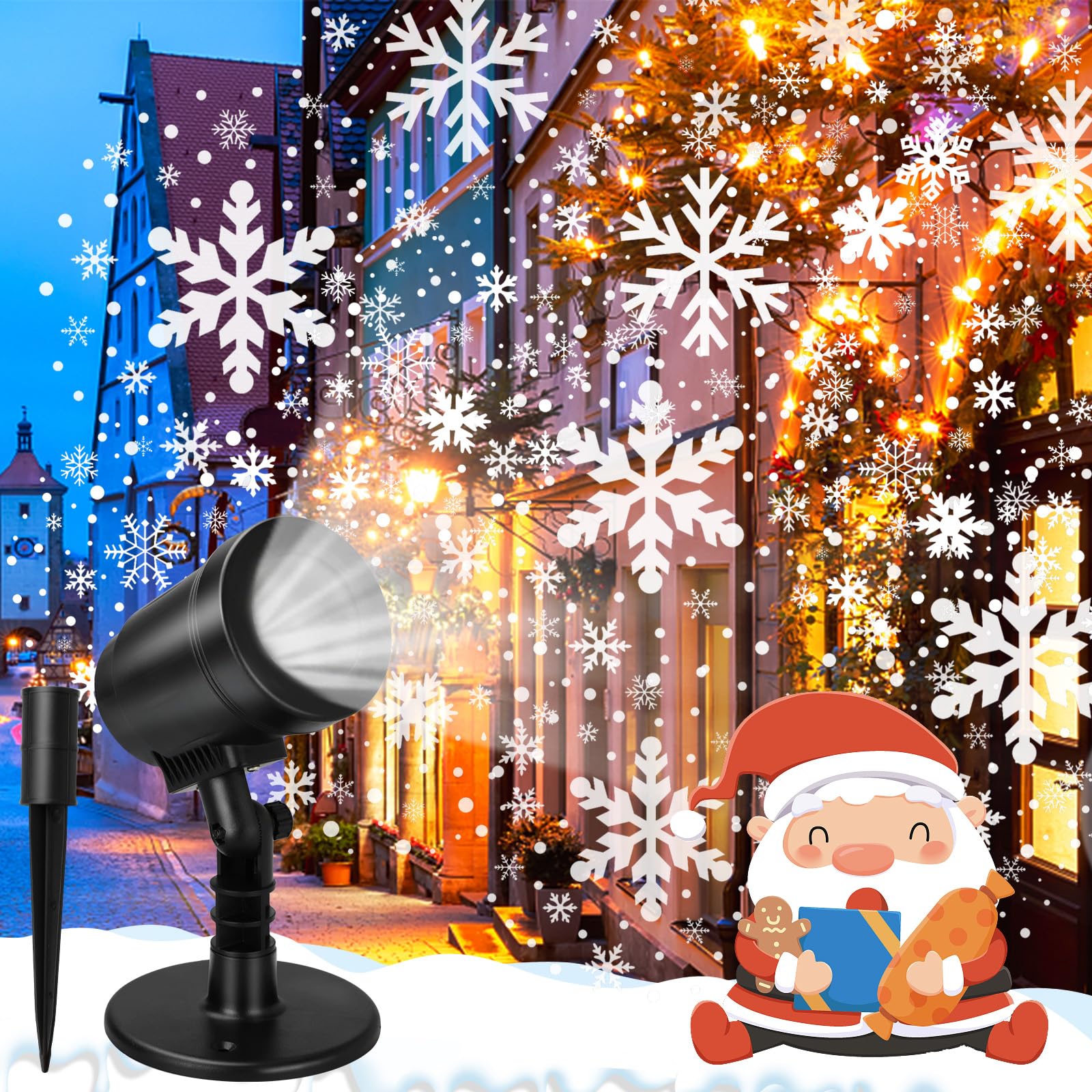 Christmas Snowflake Projector Light Outdoor, Waterproof Christmas Laser Lights with Four Patterns, Snowfall Led Projector Lights